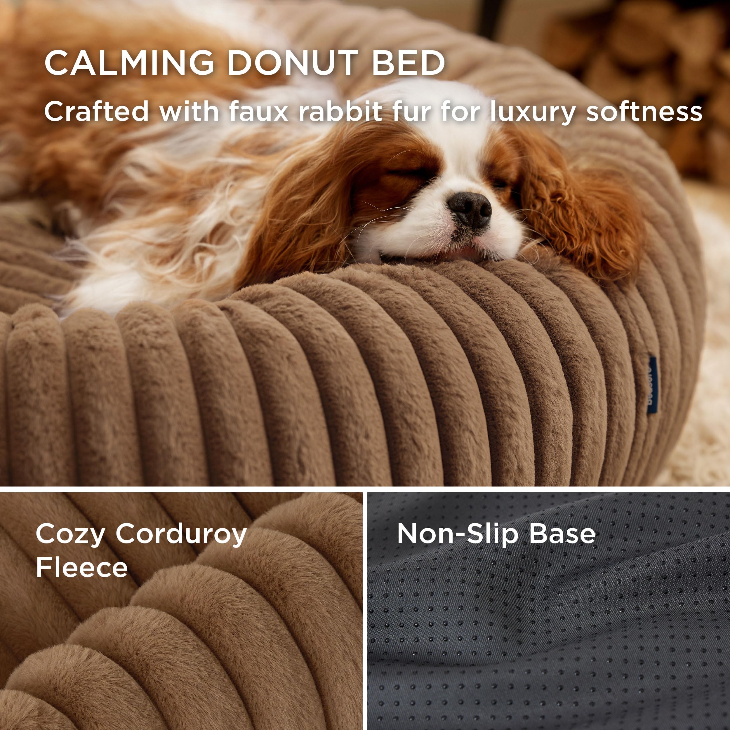 Bedsure donut small dog bed corduroy detail for ultra-soft lounging.