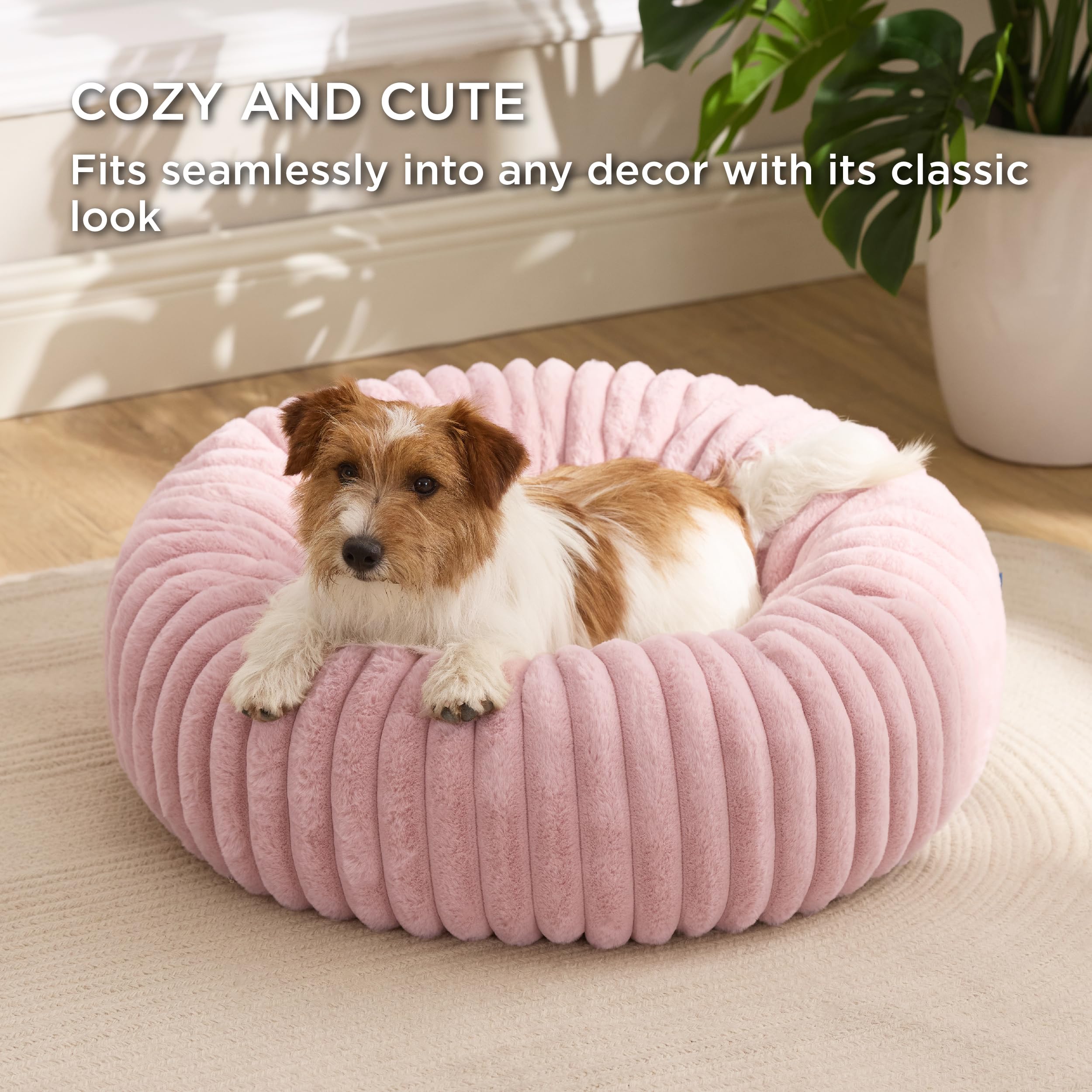 Bedsure Donut Small Dog Bed corduroy fleece closeup illustrating inviting snuggle feel