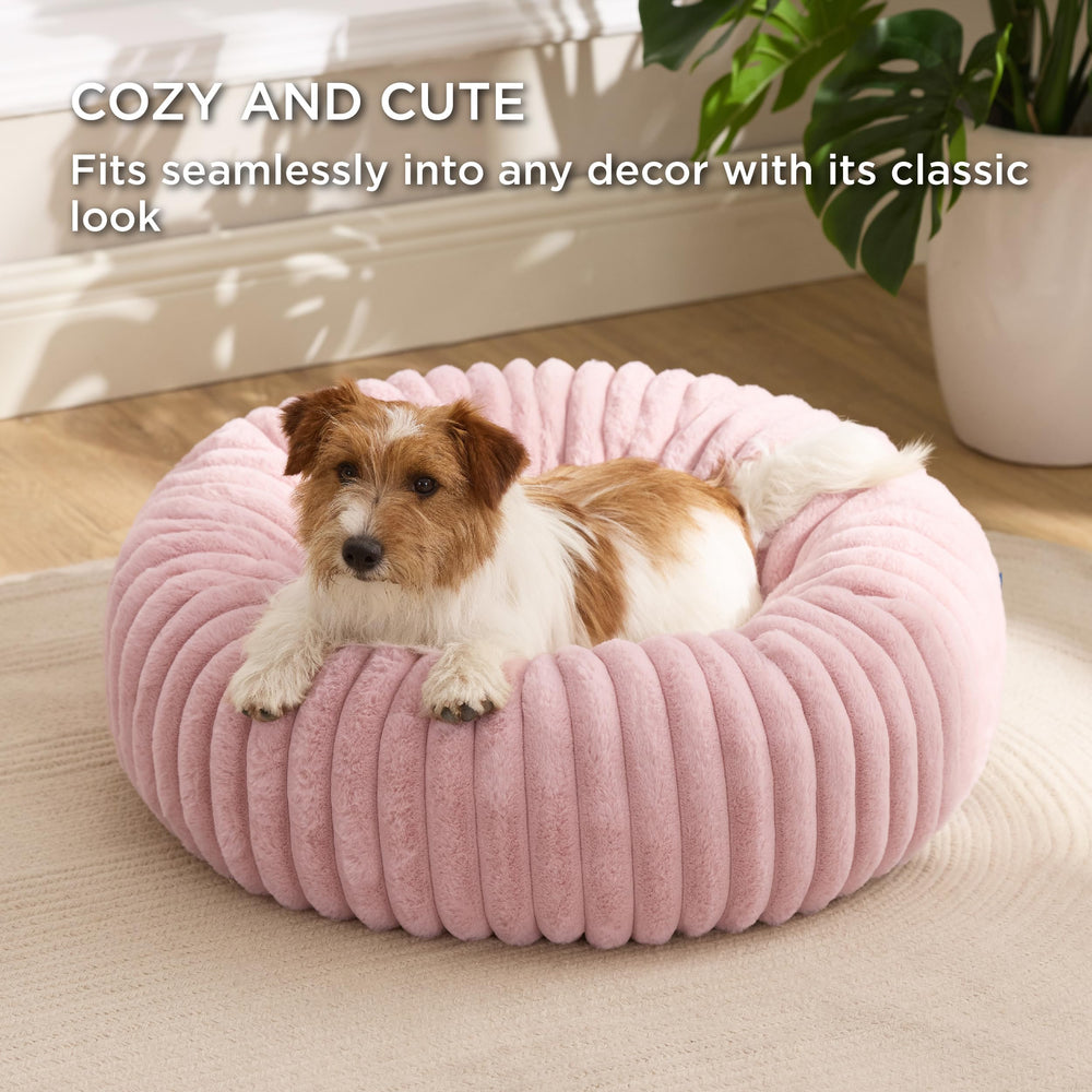 Bedsure Donut Small Dog Bed corduroy fleece closeup illustrating inviting snuggle feel