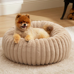 Bedsure Donut Small Dog Bed faux fur close-up shows plush warmth for naps.