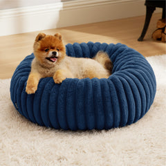 Bedsure donut small dog bed front view highlights plush faux fur for cozy naps.