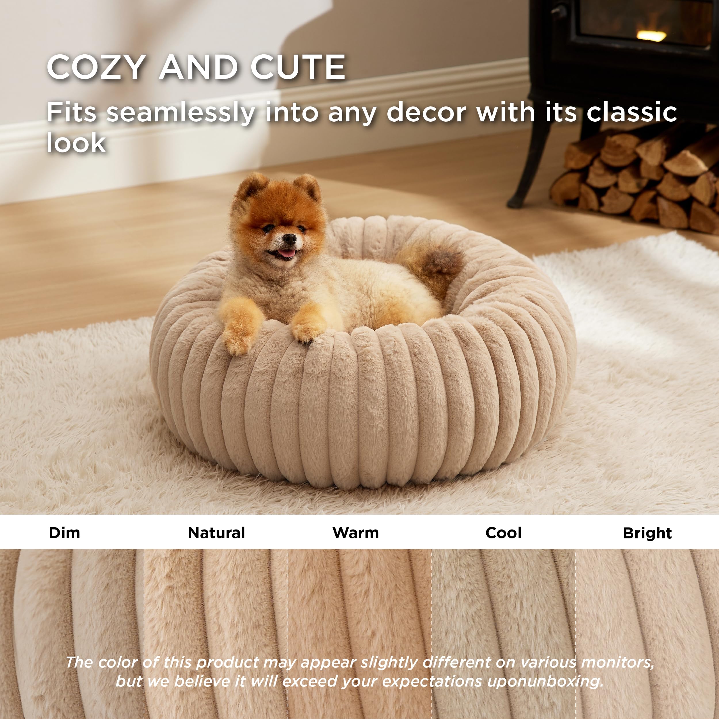 Bedsure Donut Small Dog Bed padded edge supports gentle head and neck rest.
