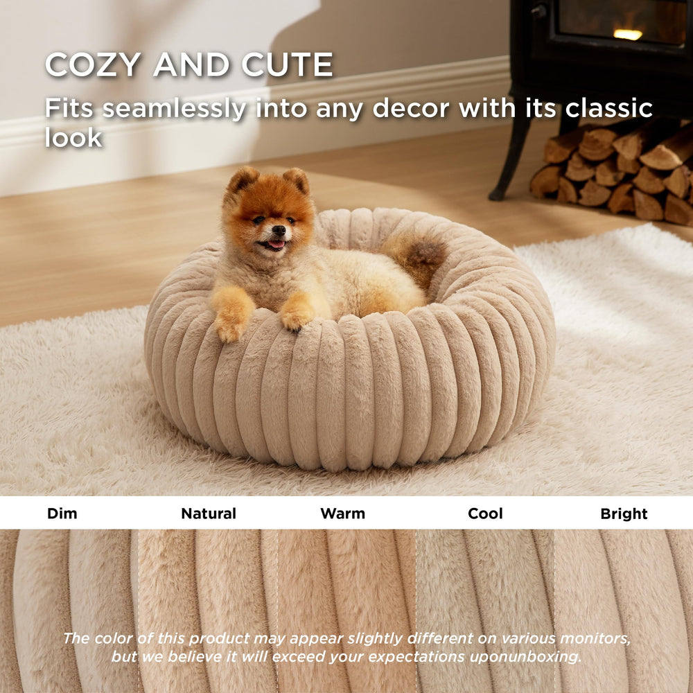 Bedsure Donut Small Dog Bed padded edge supports gentle head and neck rest.