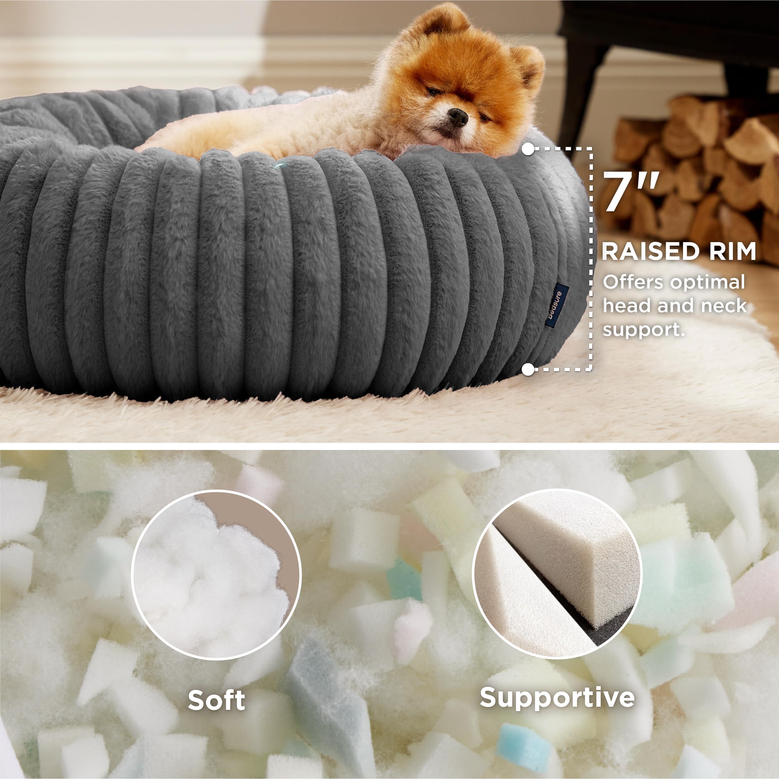 Bedsure Donut small dog bed side view with raised rim for neck support