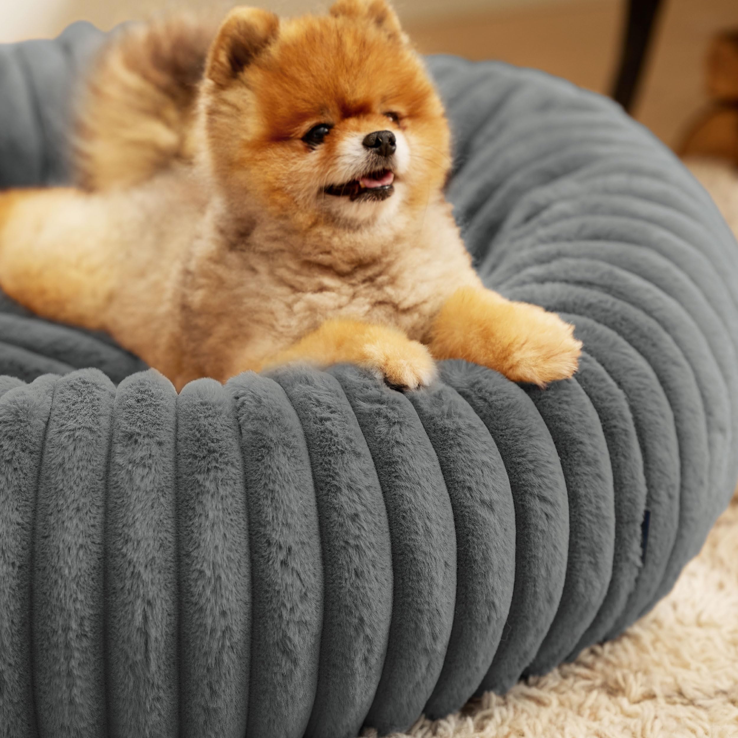 Bedsure Donut small dog bed warm grey color