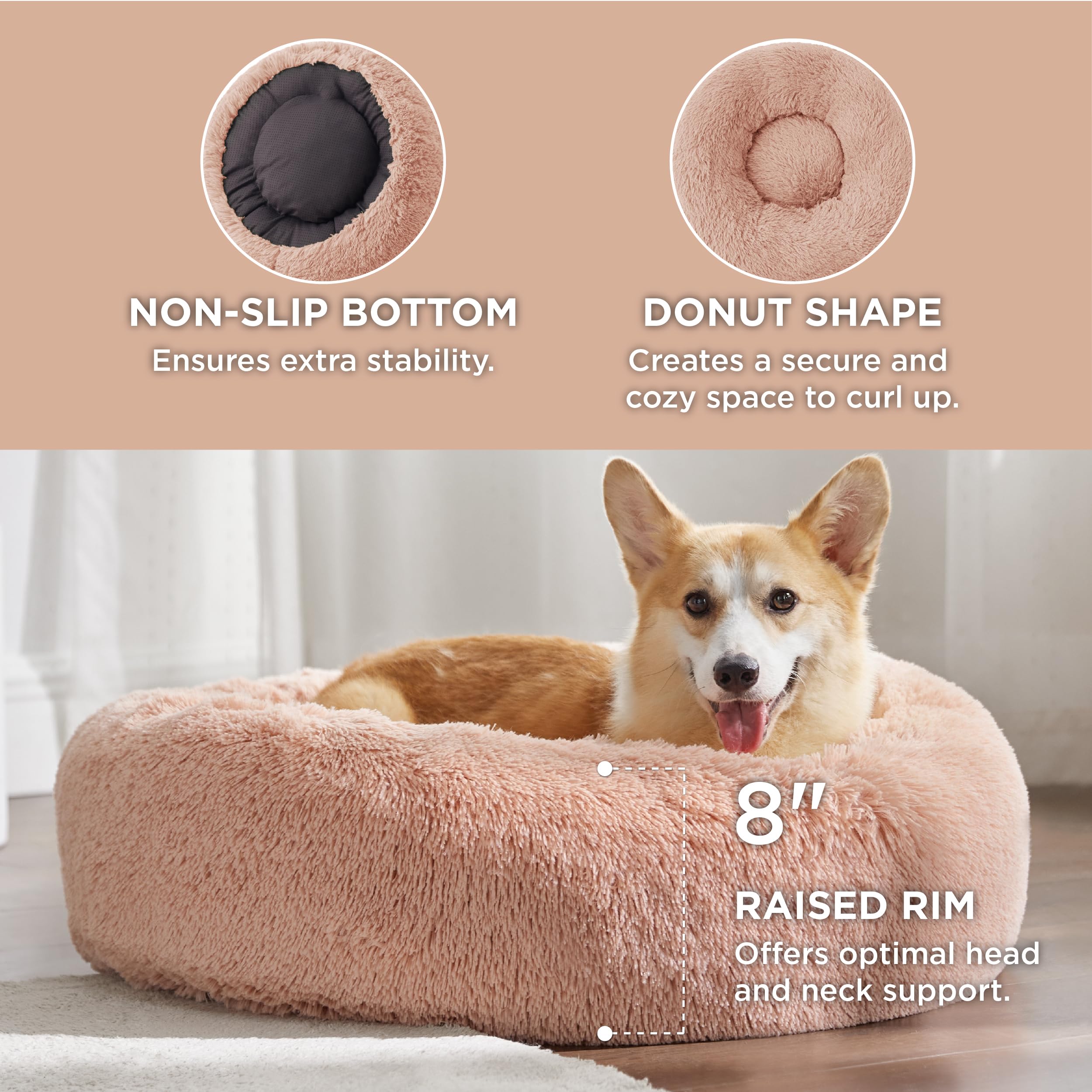 Bedsure pink fluffy faux-fur close-up for luxurious pet lounging