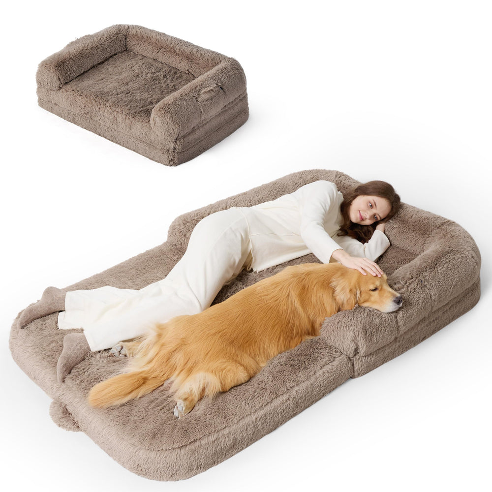Bedsure foldable human-dog-bed folded compact for easy transport and storage.
