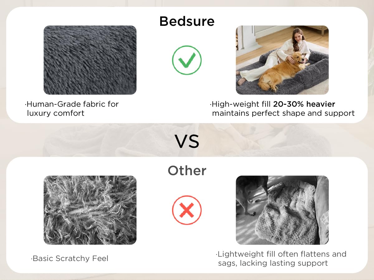 Bedsure foldable human dog bed with storage-pocket keeps essentials close during rest.