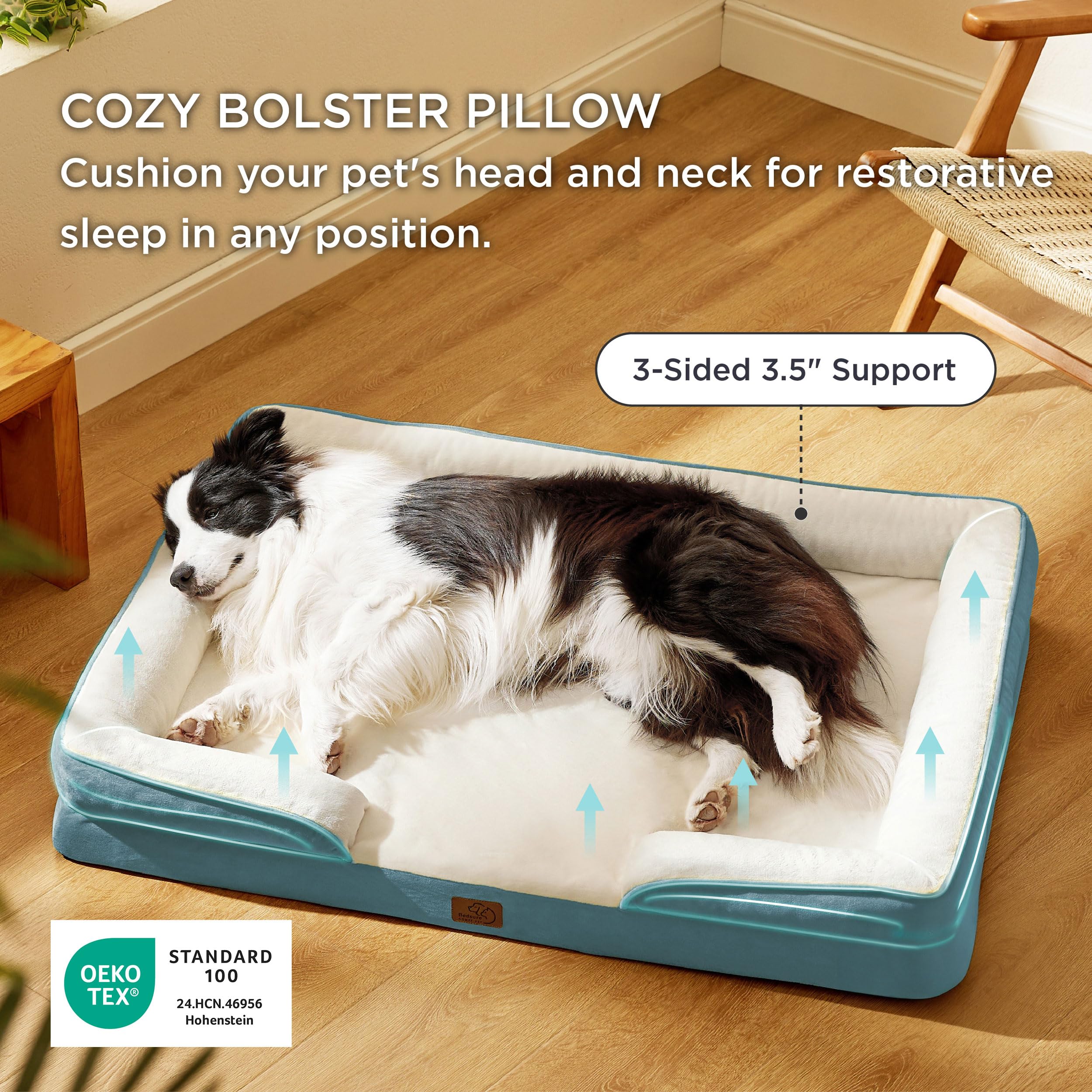 Bedsure four-sided bolster dog bed comfort demonstrating secure snuggle support.