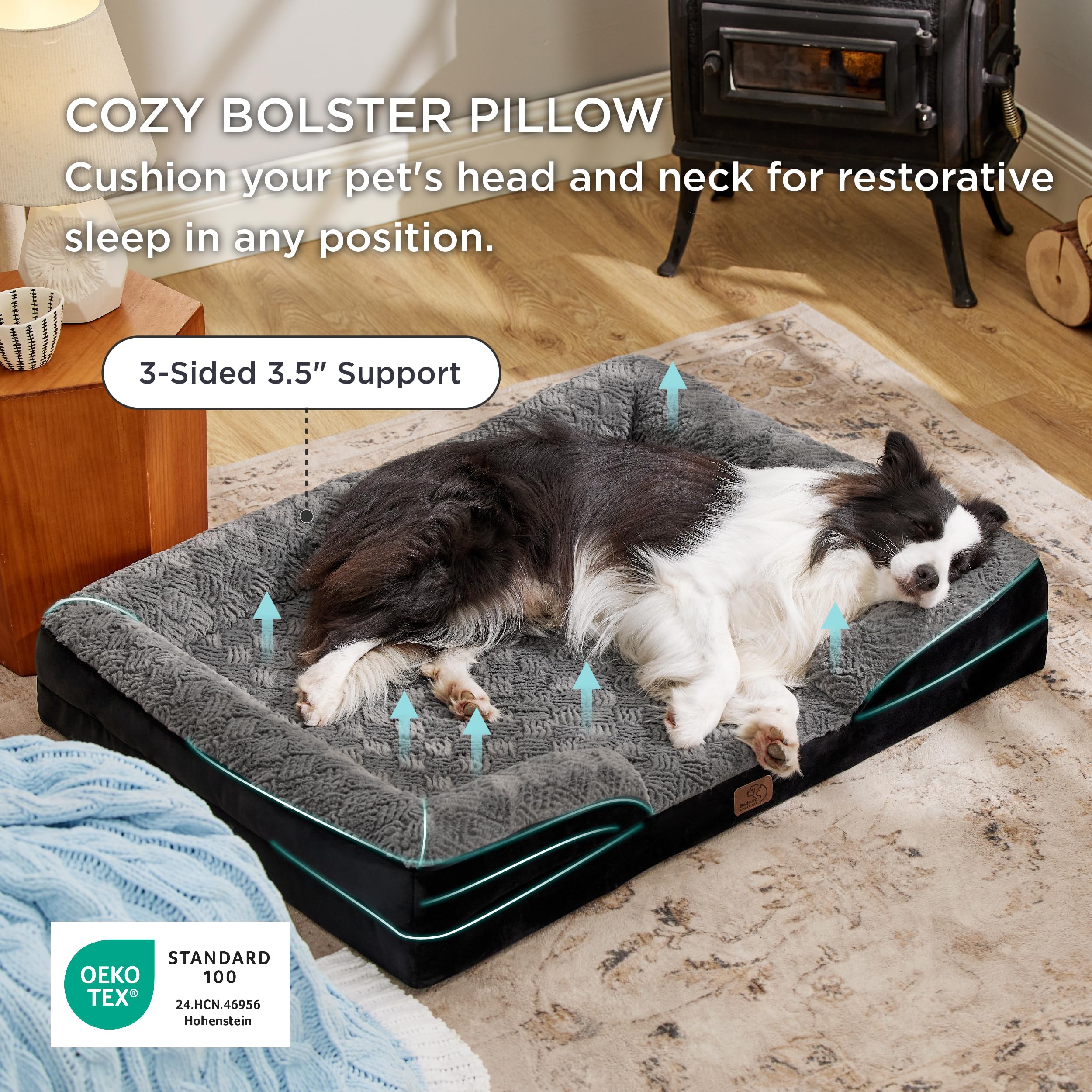 Bedsure four-sided bolster supports head and neck for secure rest