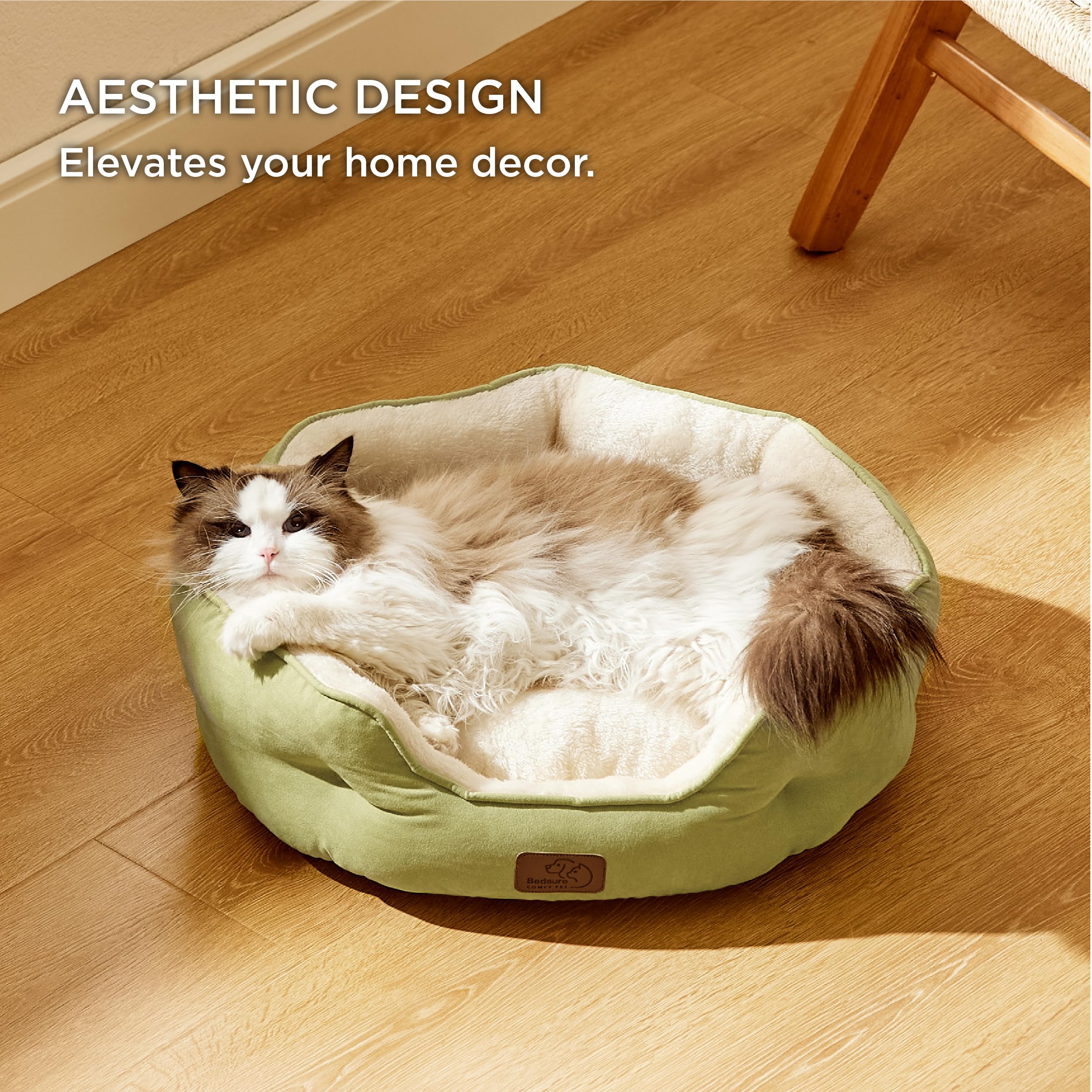 Bedsure green round pet bed edge detail for cushioned comfort