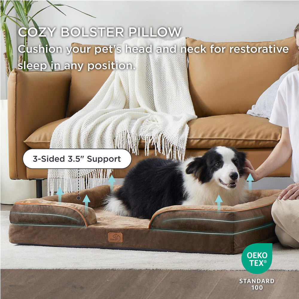 Bedsure L Plus four-sided bolster provides head and neck support for comfy lounging.