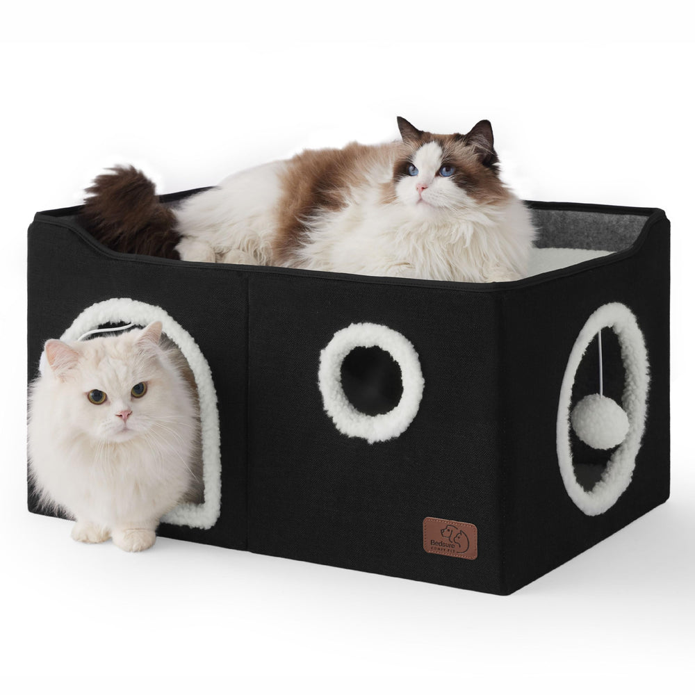 Bedsure large cat bed front view shows extra-wide hideaway for indoor cats