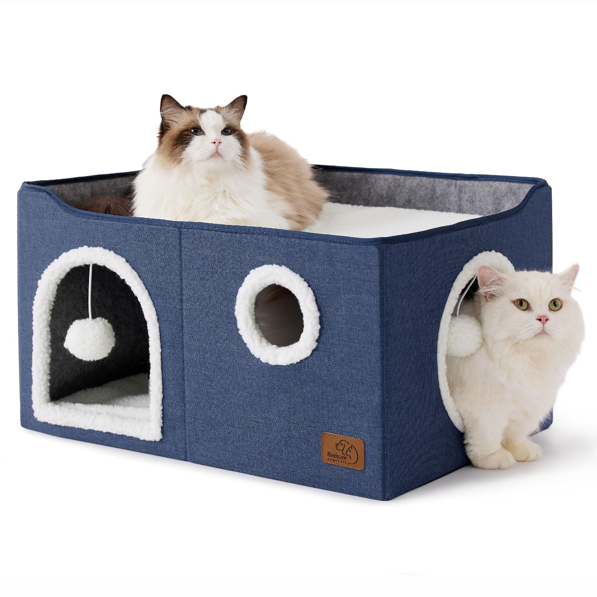 Bedsure large cat bed indoor cube house blue offers a spacious nap hideaway for cats.