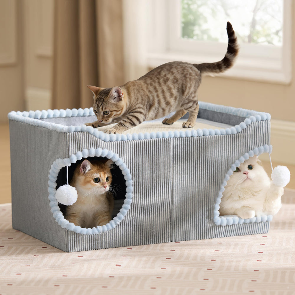 Bedsure large cat bed indoor grey-color blends with decor and coziness.