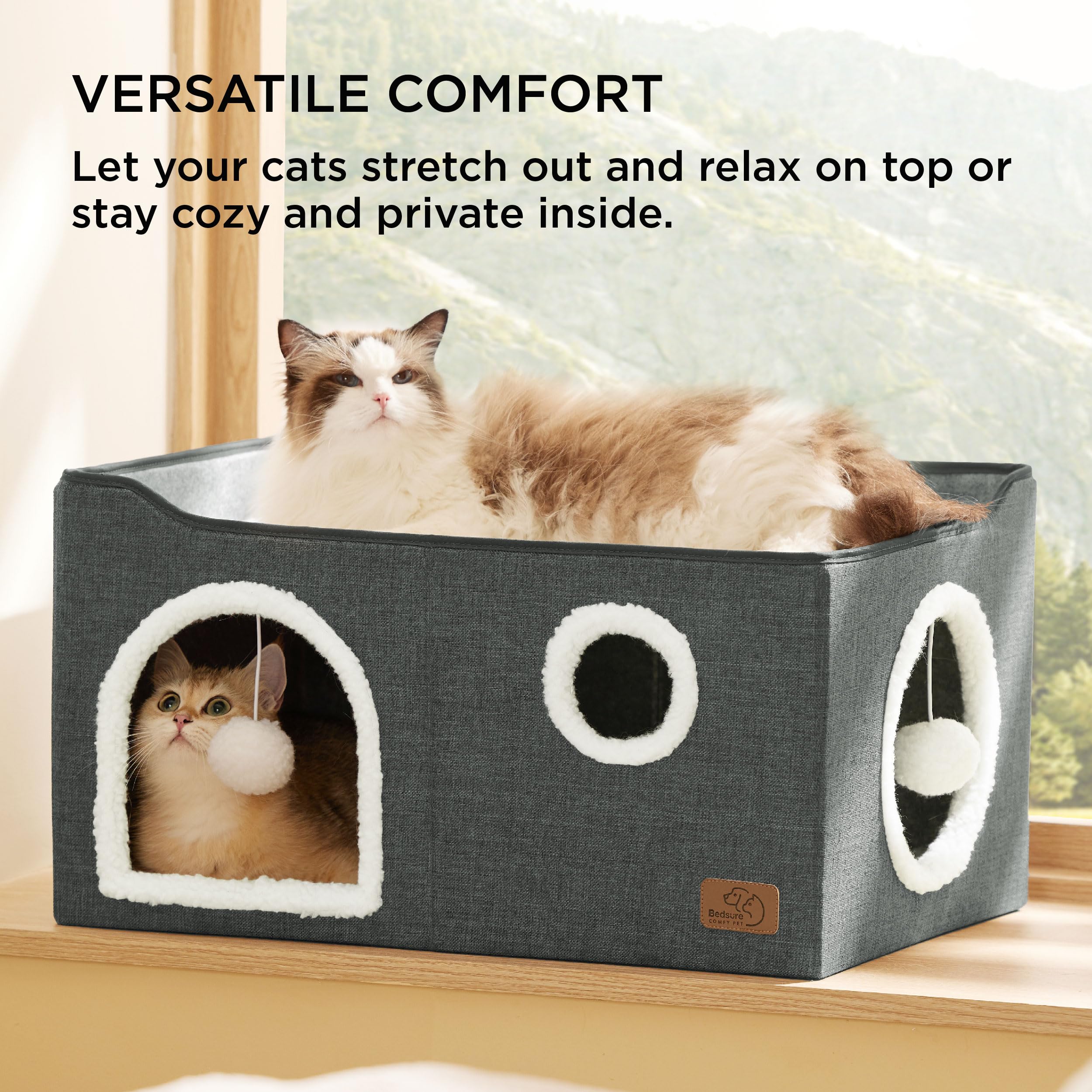 Bedsure large cat bed top platform nap area invites restful lounging.