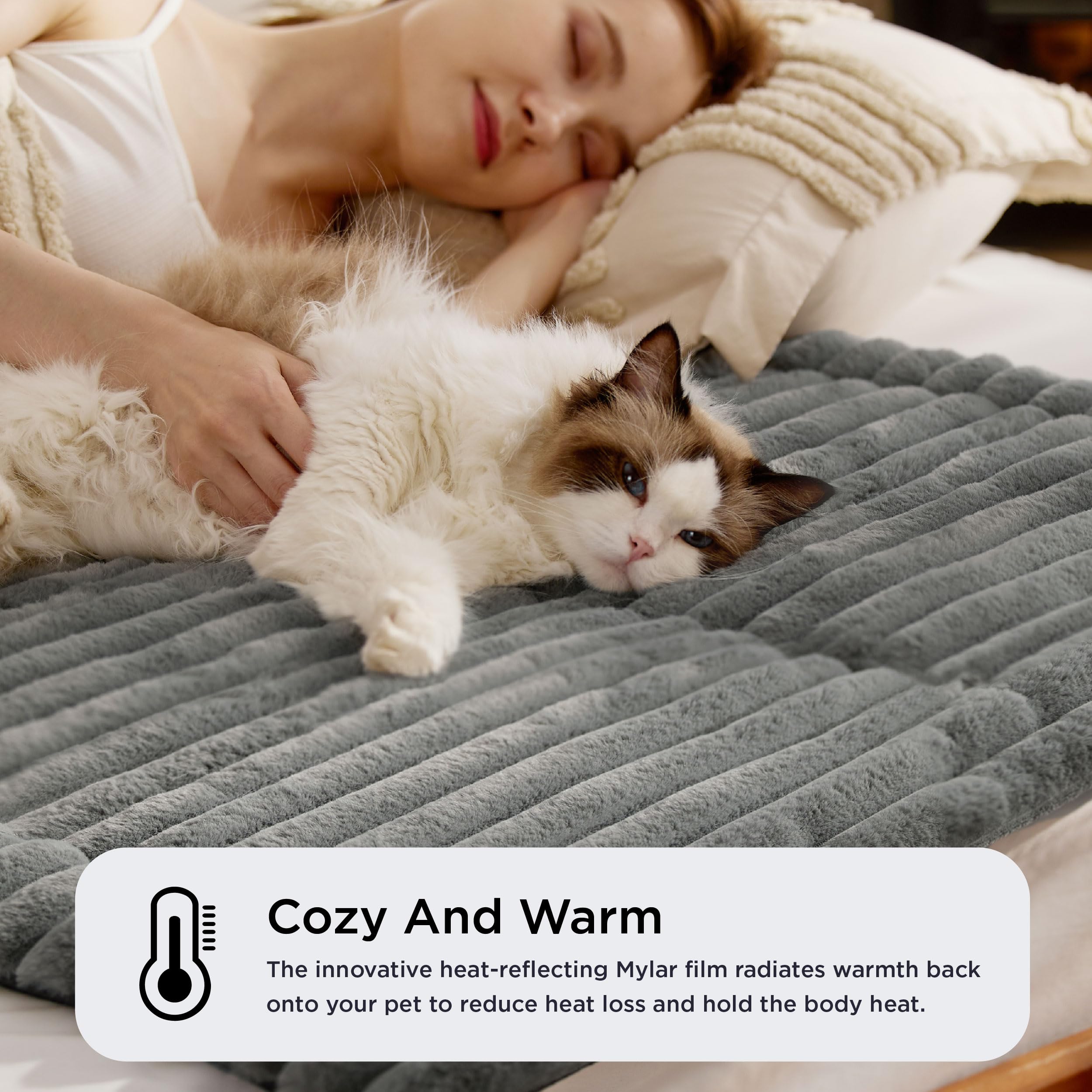 Bedsure large self-warming dog bed soft fabric creates plush lounging warmth