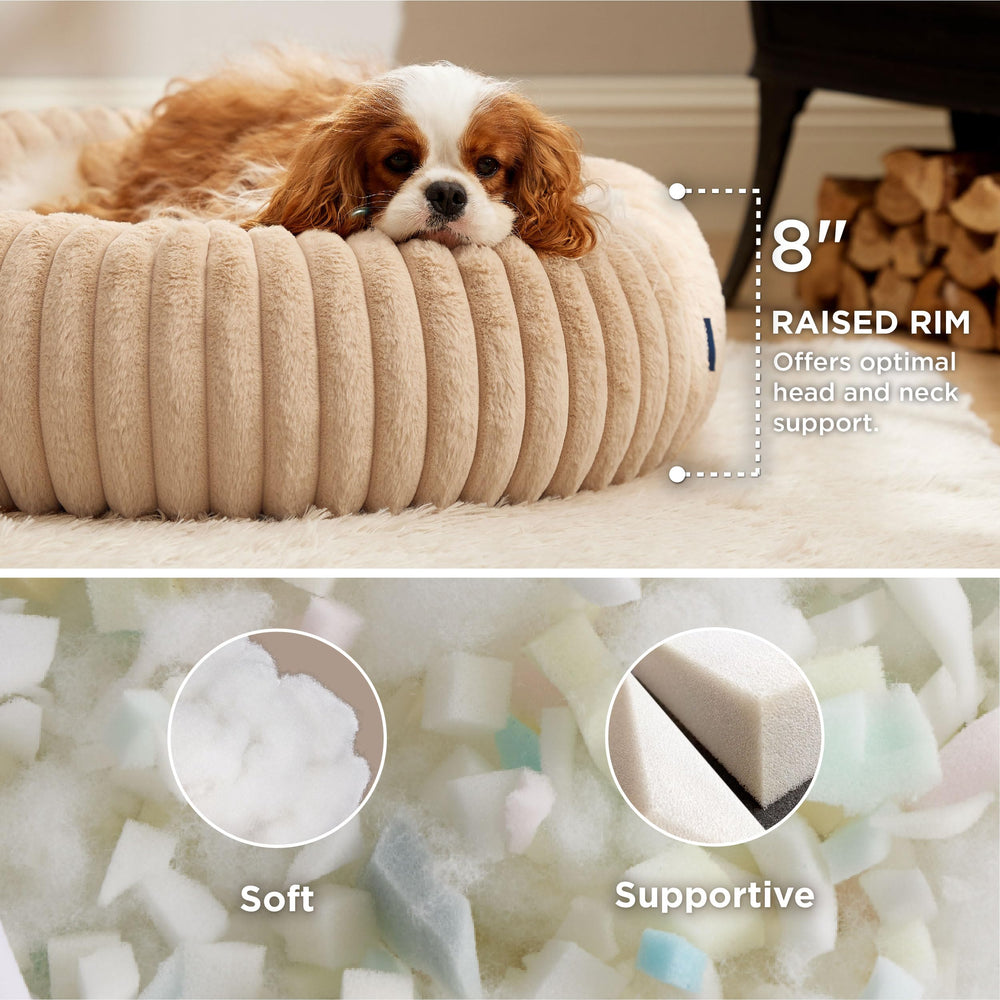 Bedsure medium dog bed corduroy fleece texture highlights soft, durable comfort for lounging.