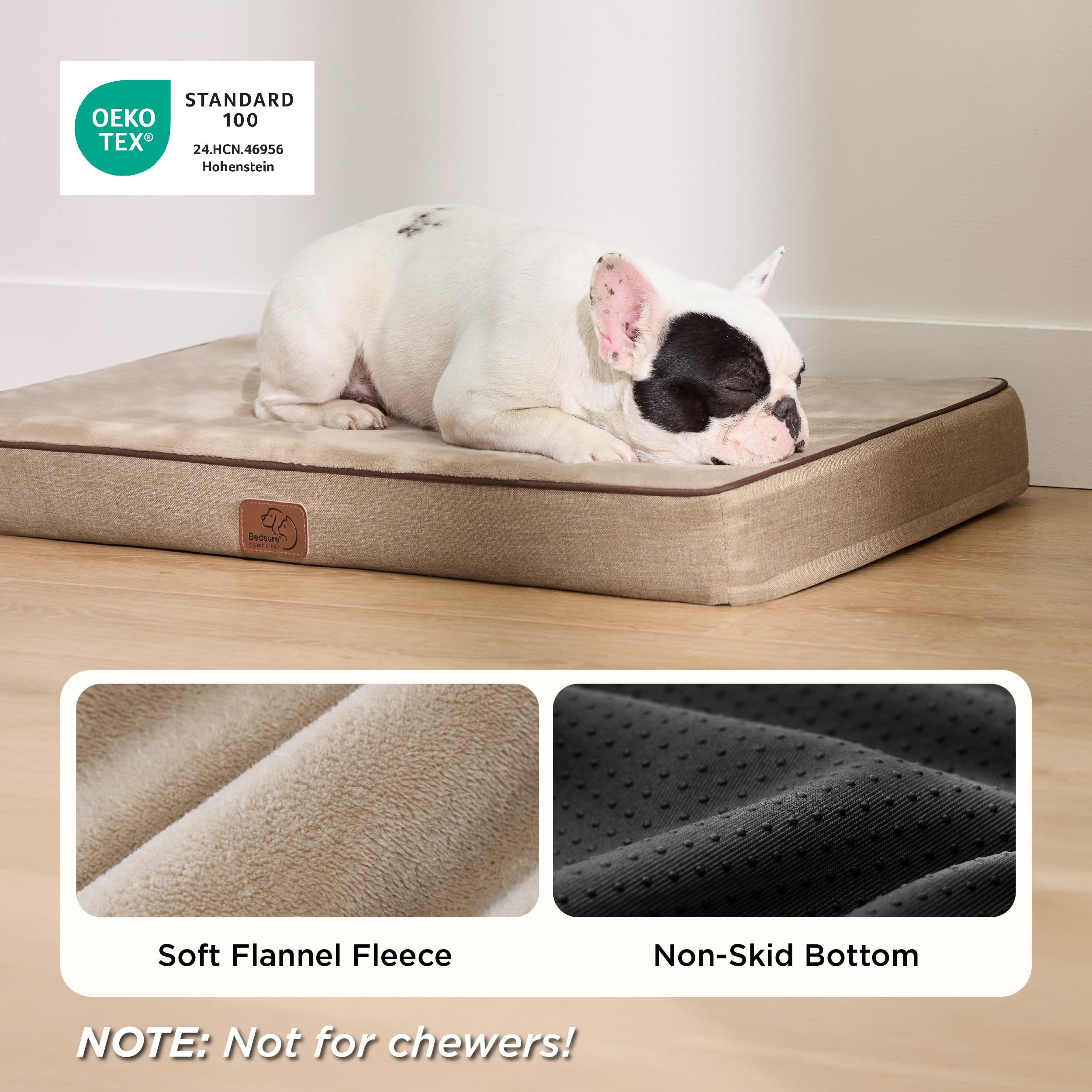 Bedsure memory foam dog bed non-slip bottom keeps joints steady on slick floors.