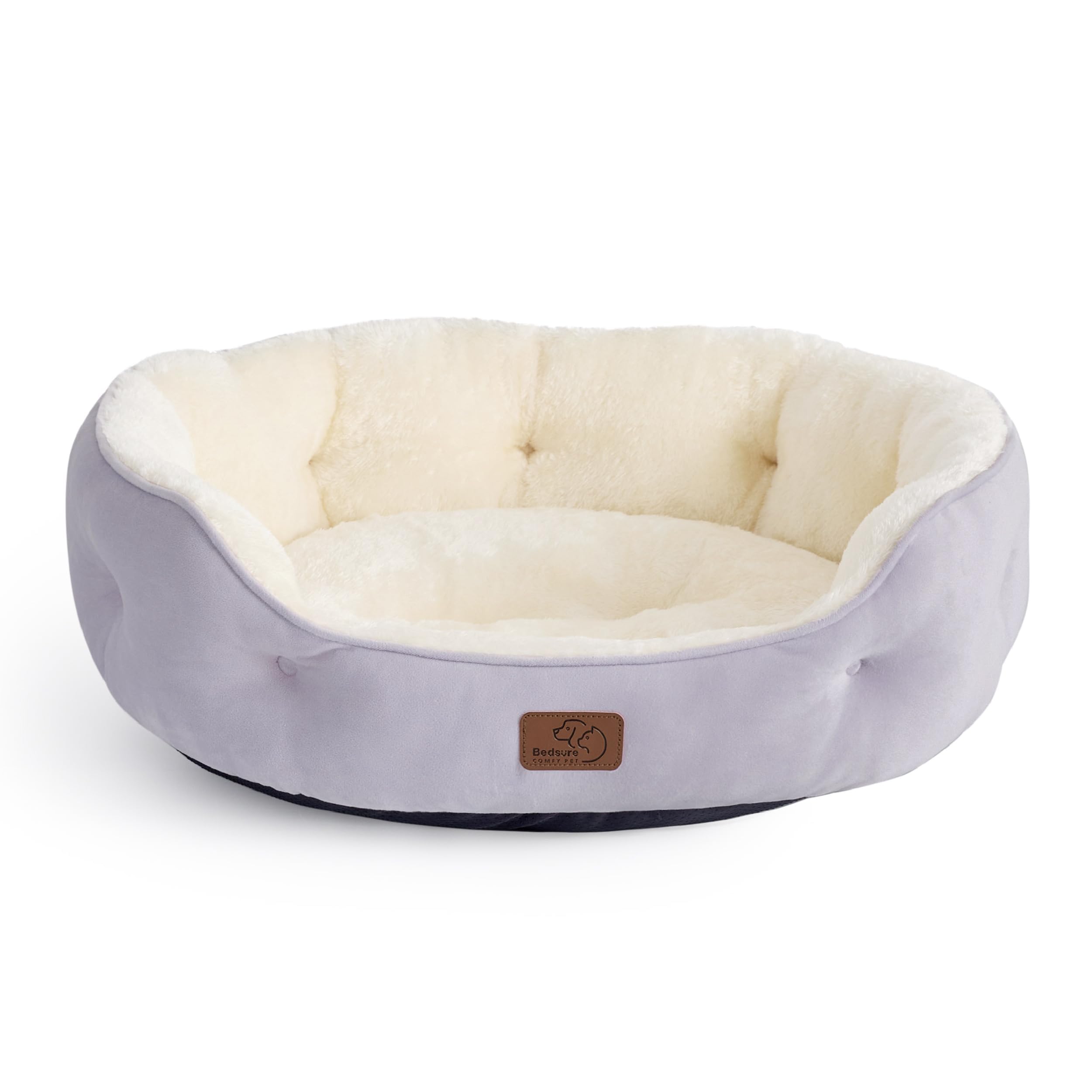 Bedsure Misty Lilac round bed, plush sherpa surface for cozy lounging