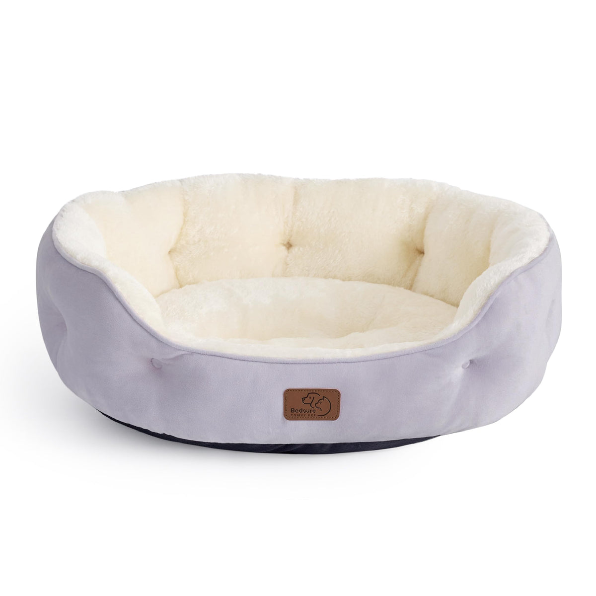 Bedsure Misty Lilac round bed, plush sherpa surface for cozy lounging
