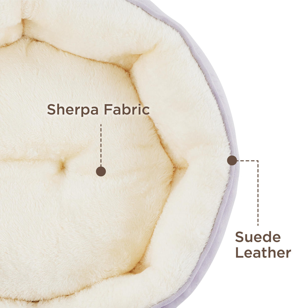 Bedsure Misty Lilac round bed showing ultra-soft filling for support