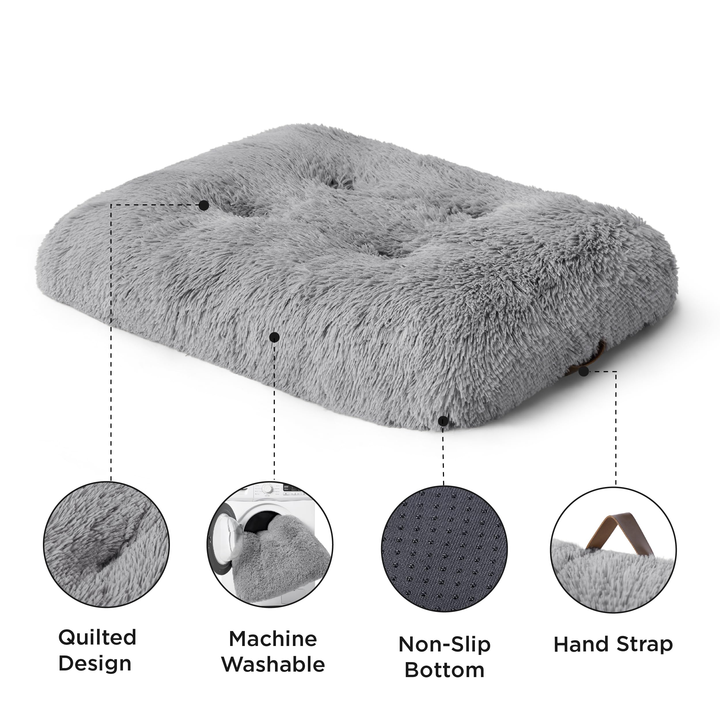 Bedsure non-slip bottom dog bed keeps crate surfaces secure during nap time.