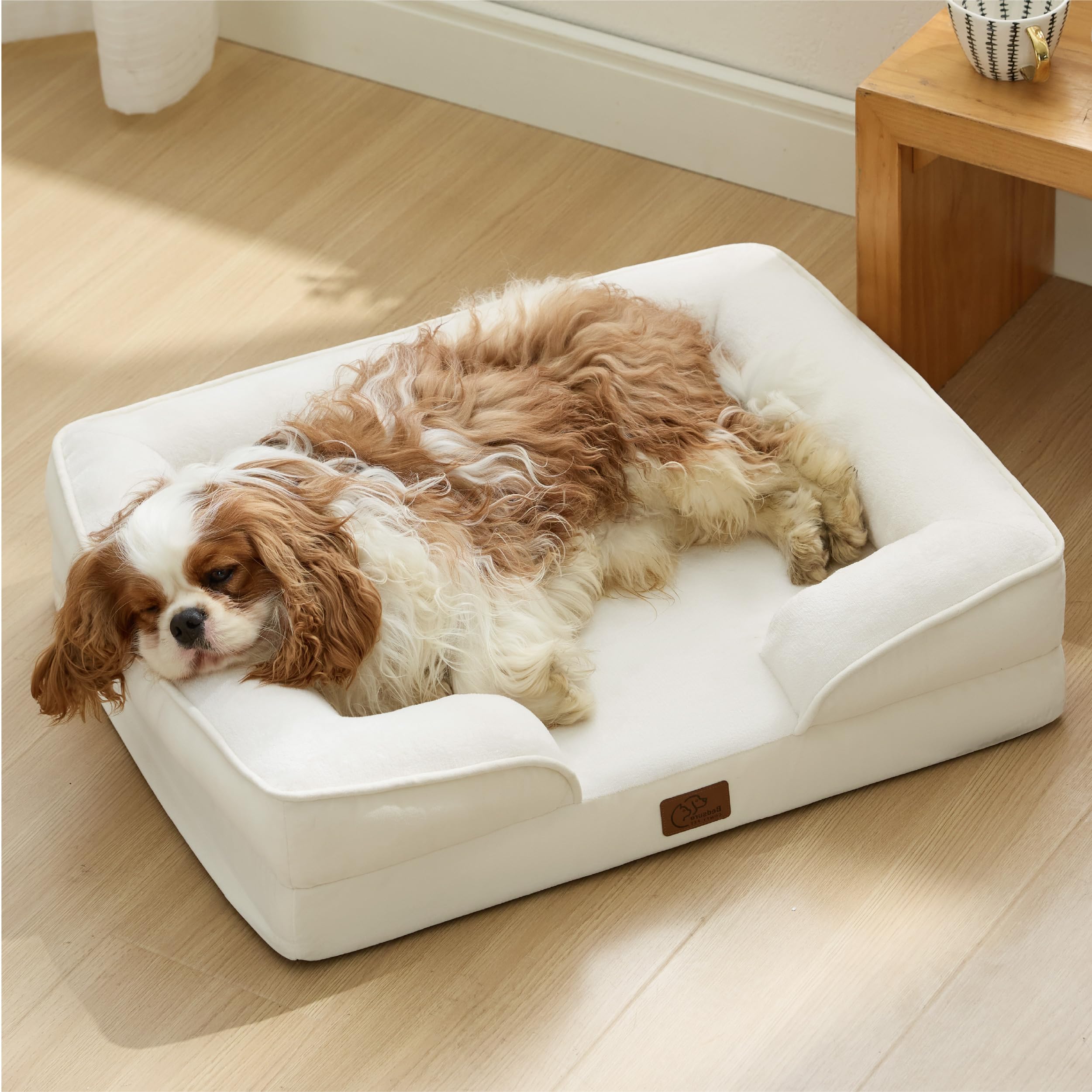 Bedsure orthopedic dog bed 28 ivory velvety flannel fabric feels cozy