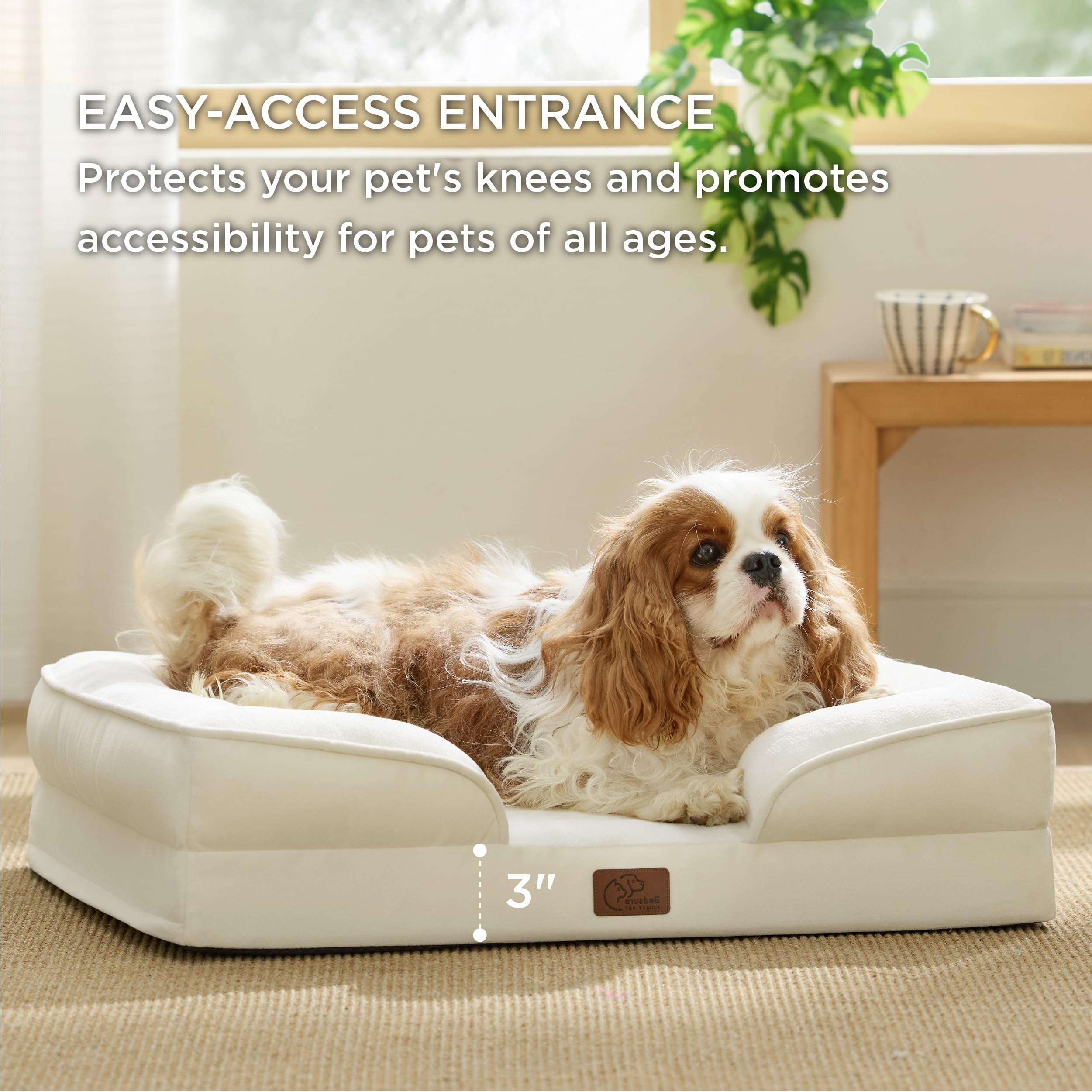Bedsure orthopedic dog bed 28 ivory high-density foam core provides gentle support