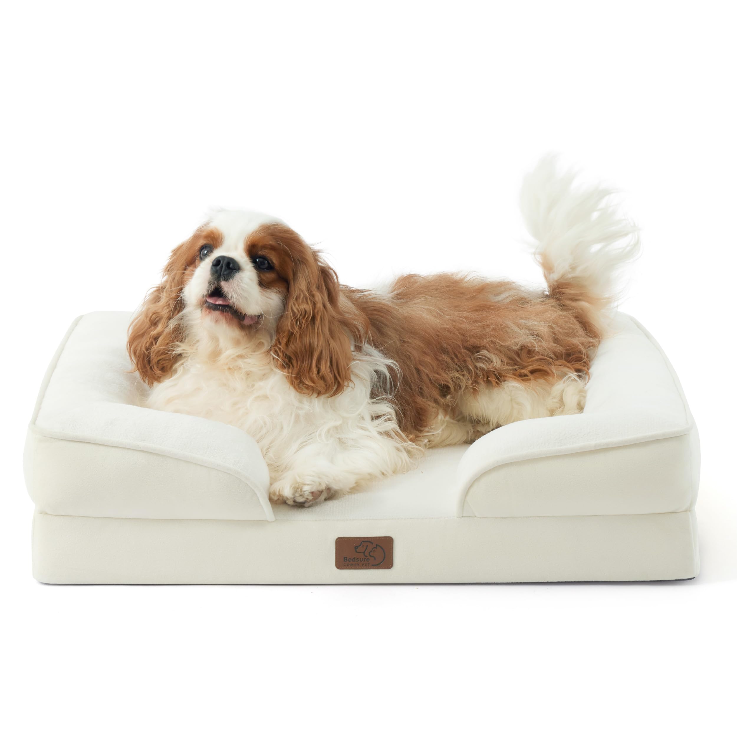 Bedsure orthopedic dog bed 28 ivory top view highlights foam support for joints