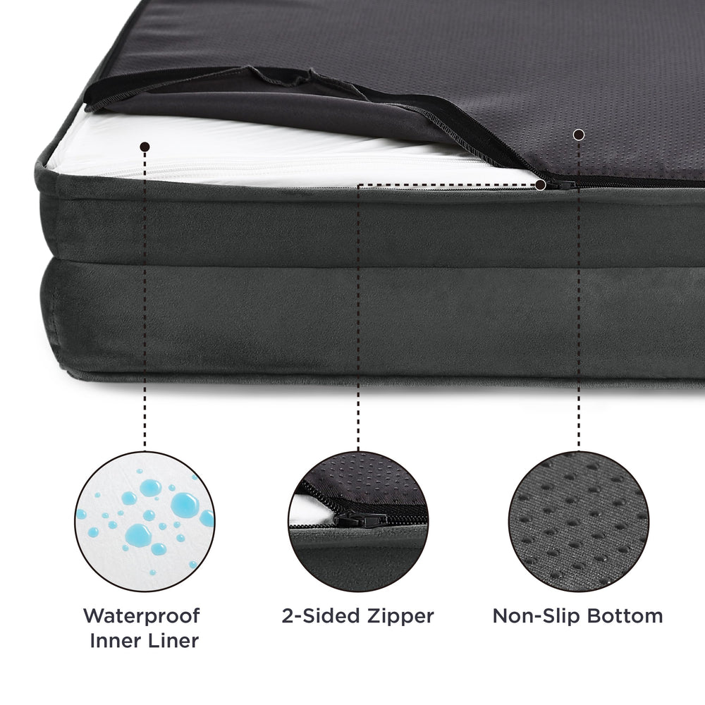Bedsure bed 28 waterproof liner protects foam from spills and accidents.