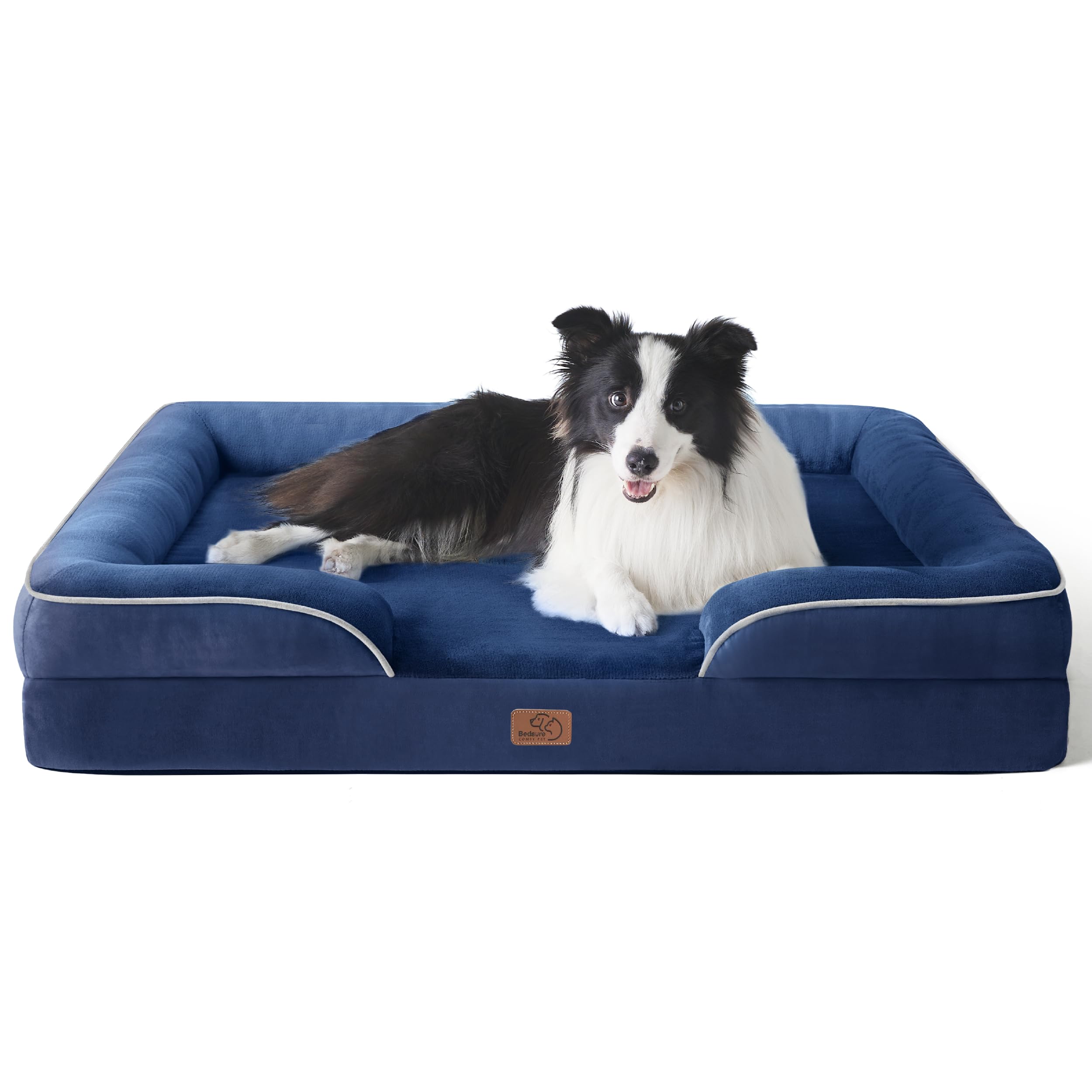 Bedsure orthopedic dog bed 35in navy front view for spacious lounging