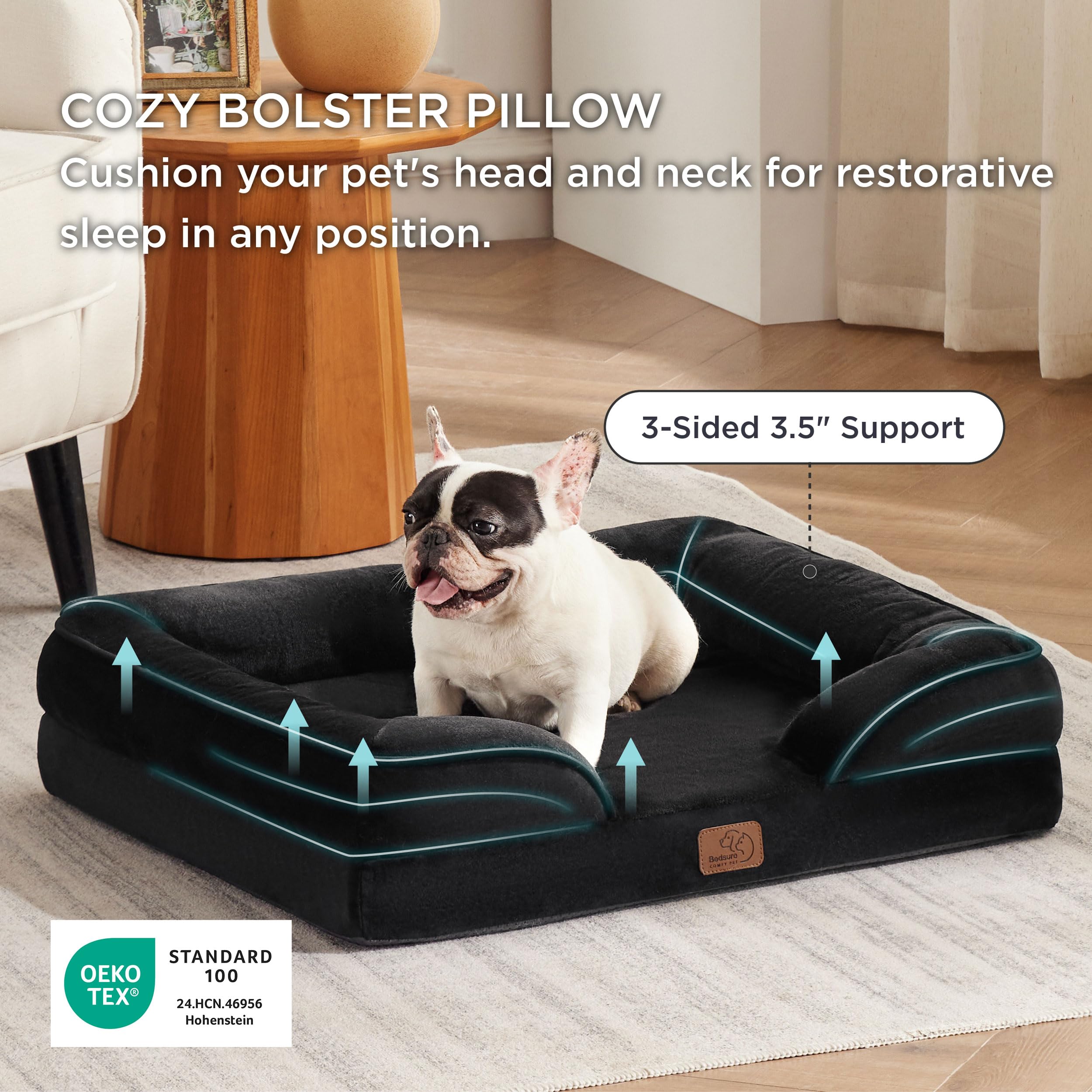 Bedsure orthopedic dog bed bolster detail illustrating plush support for head and neck