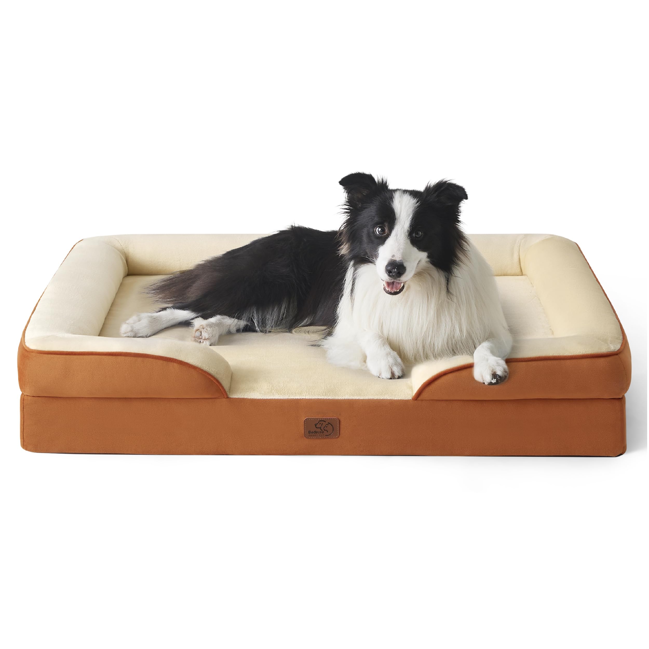 Bedsure orthopedic dog bed Ember Clay 35 inch showing supportive egg-crate foam for joint comfort