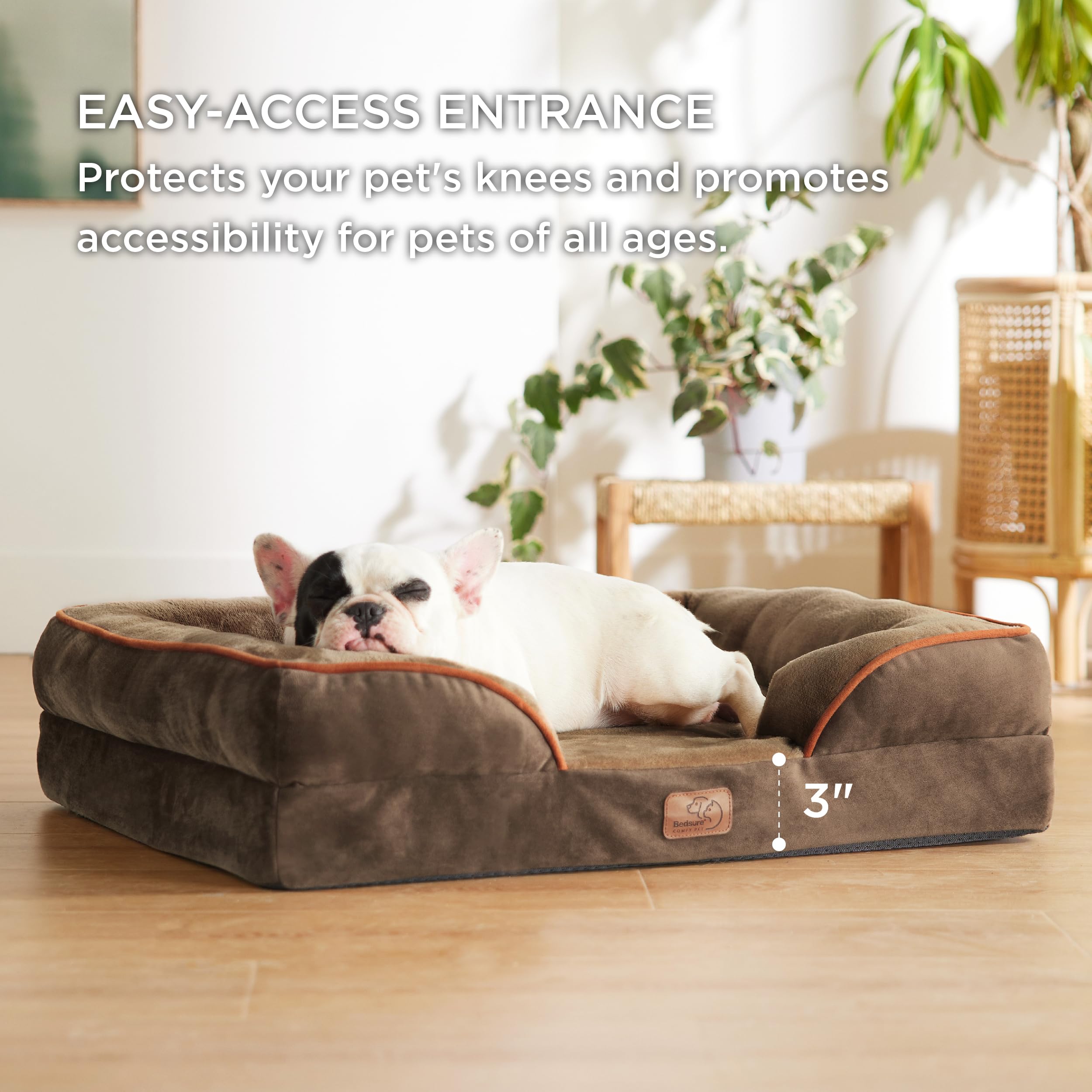 Bedsure orthopedic dog bed velvety flannel fabric delivers soothing softness.
