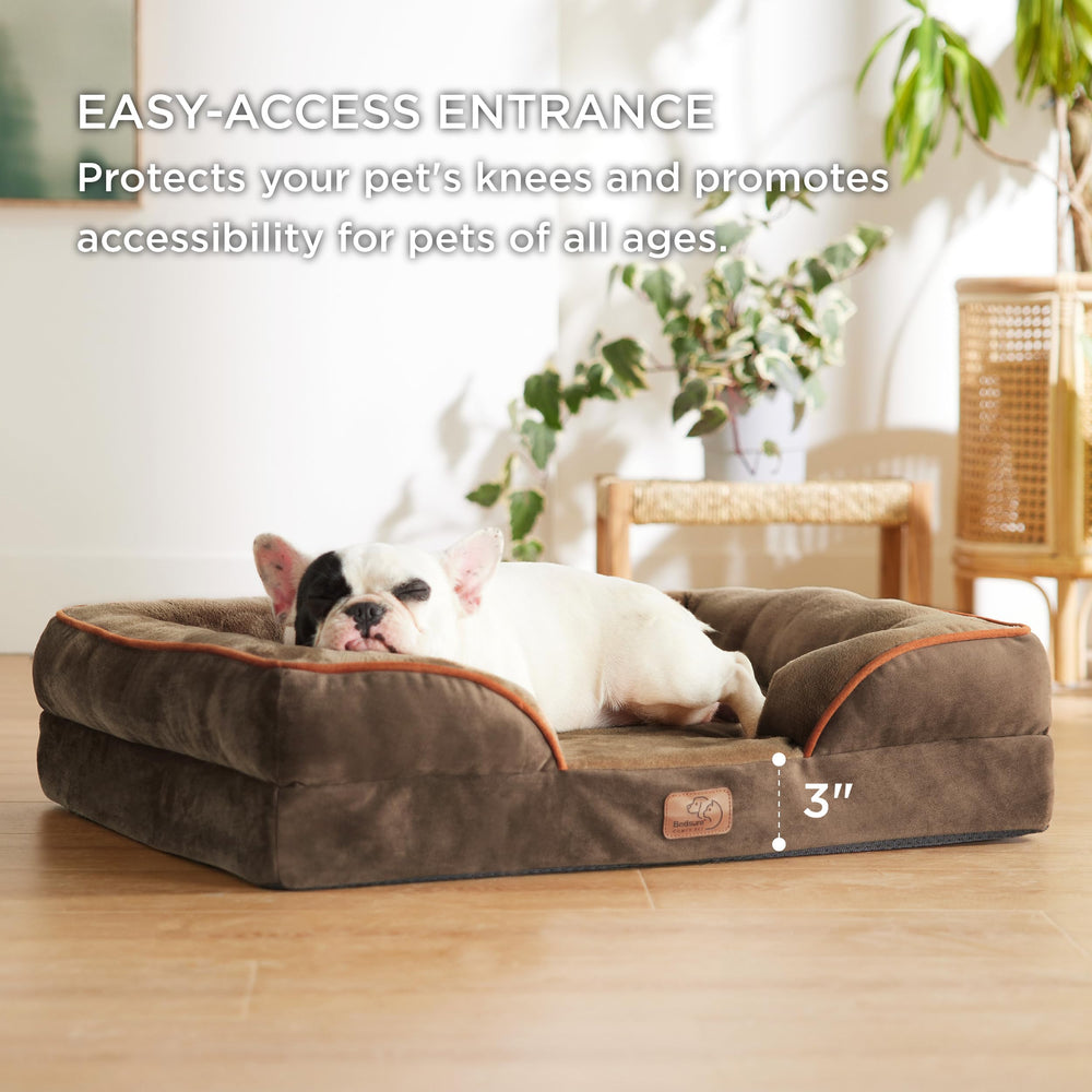 Bedsure orthopedic dog bed velvety flannel fabric delivers soothing softness.