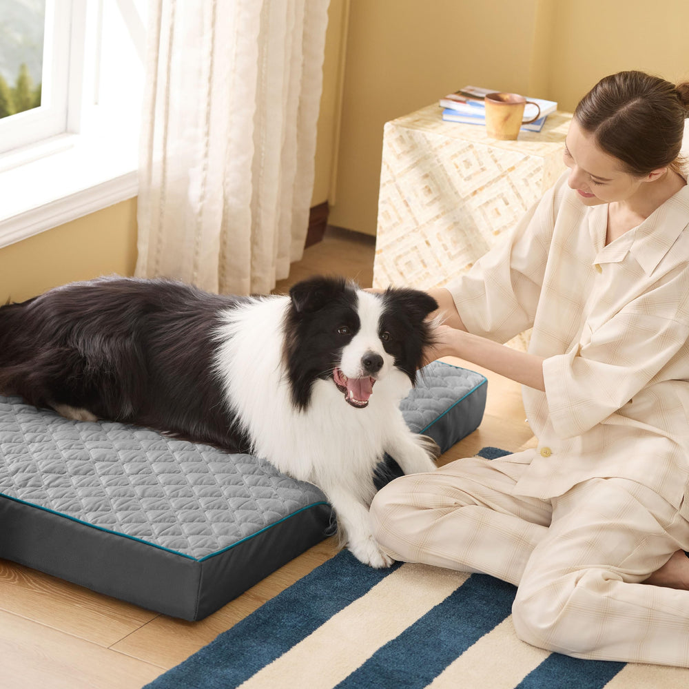 Bedsure orthopedic dog bed grey fabric texture for cozy nights.