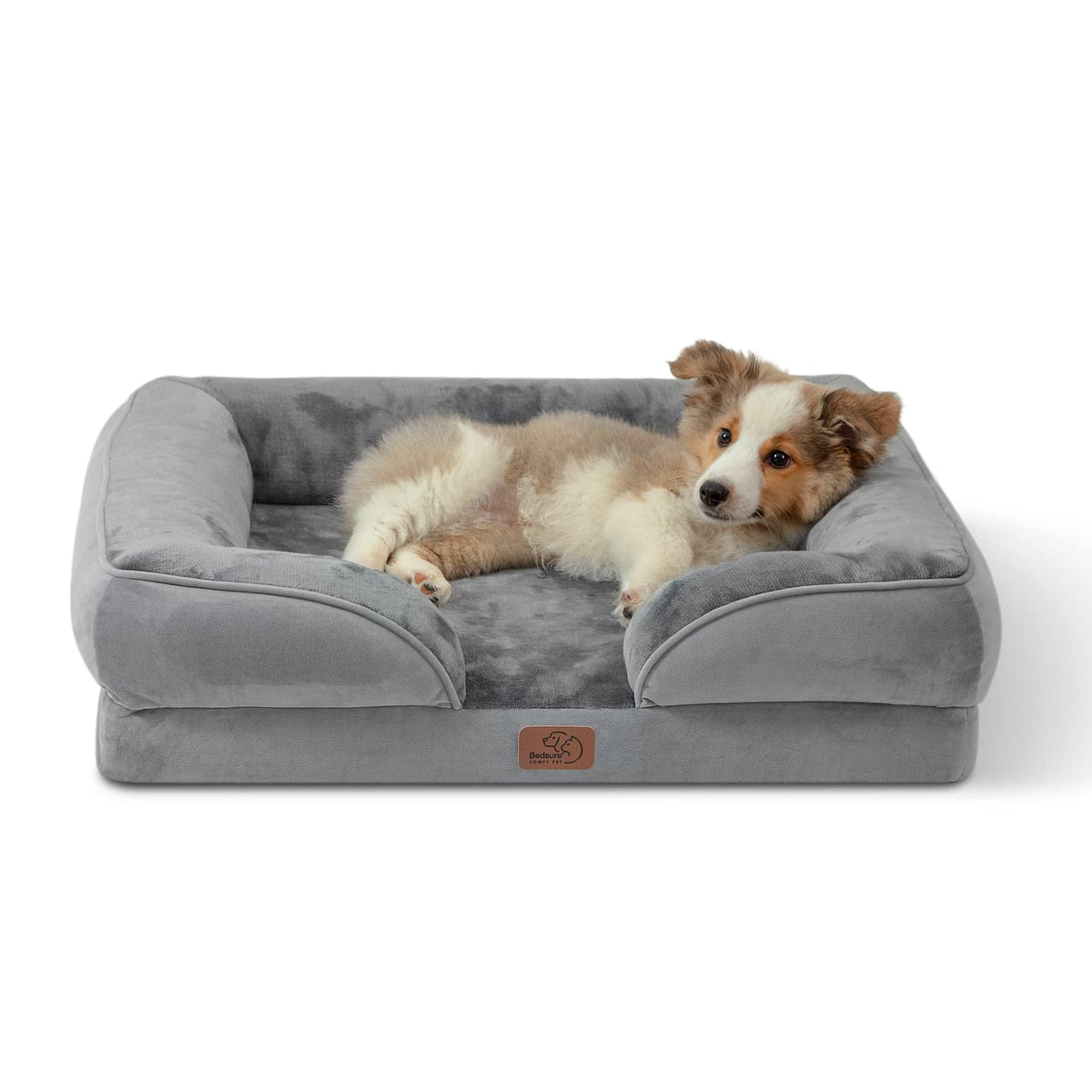 Bedsure orthopedic dog bed grey top view for deep, comfortable rest