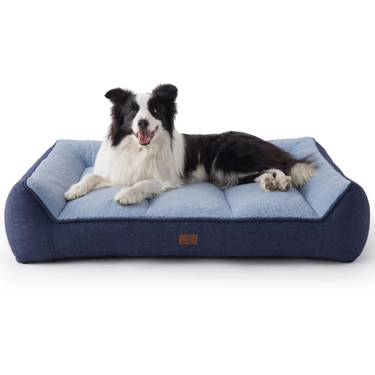 Bedsure orthopedic dog bed large blue front view showcases extra thick support for joints.