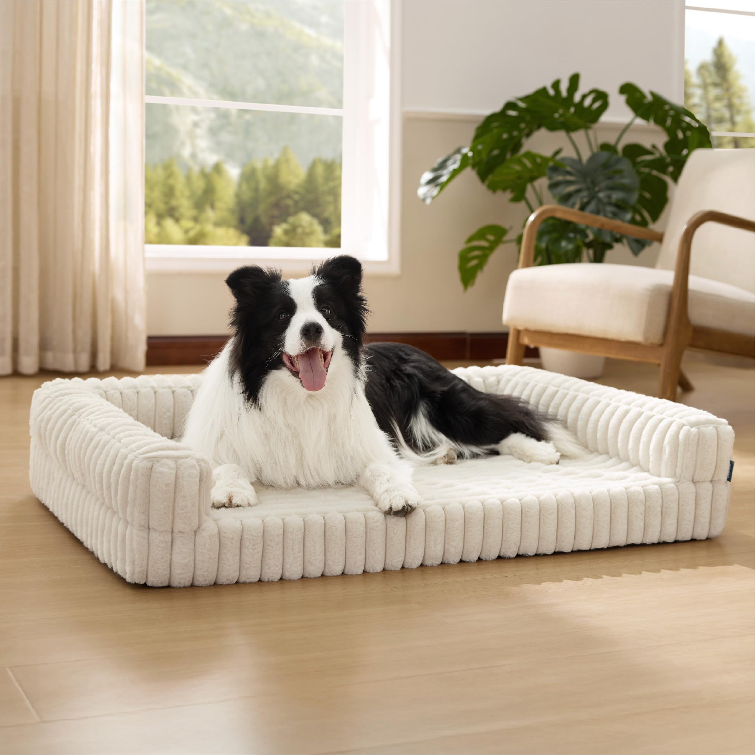 Bedsure orthopedic dog bed large cream front view—supports joints with memory foam.