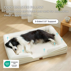 Bedsure orthopedic dog bed large ivory bolster view highlights secure, cozy snuggle zones.