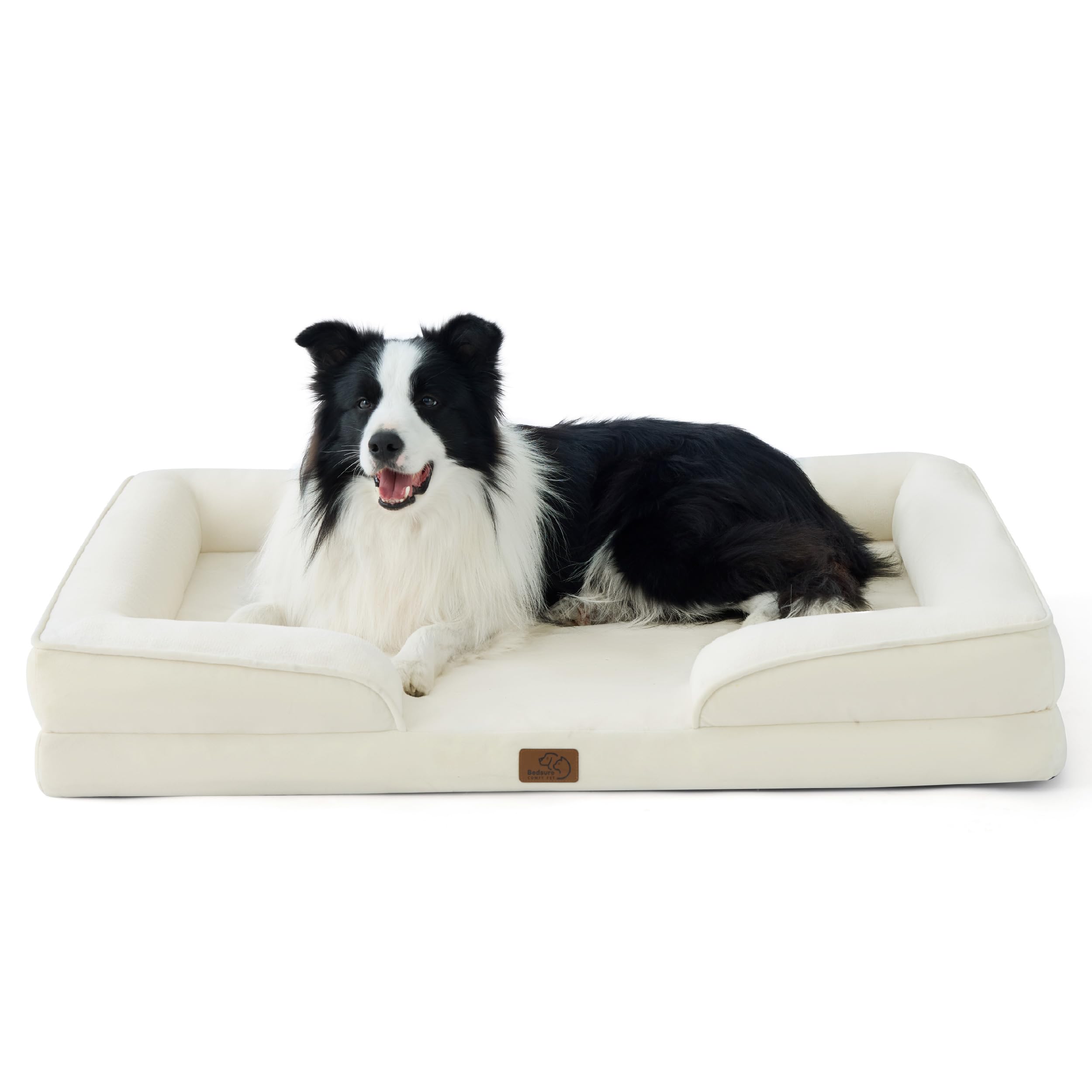 Bedsure orthopedic dog bed large ivory front view with supportive foam for restful sleep.