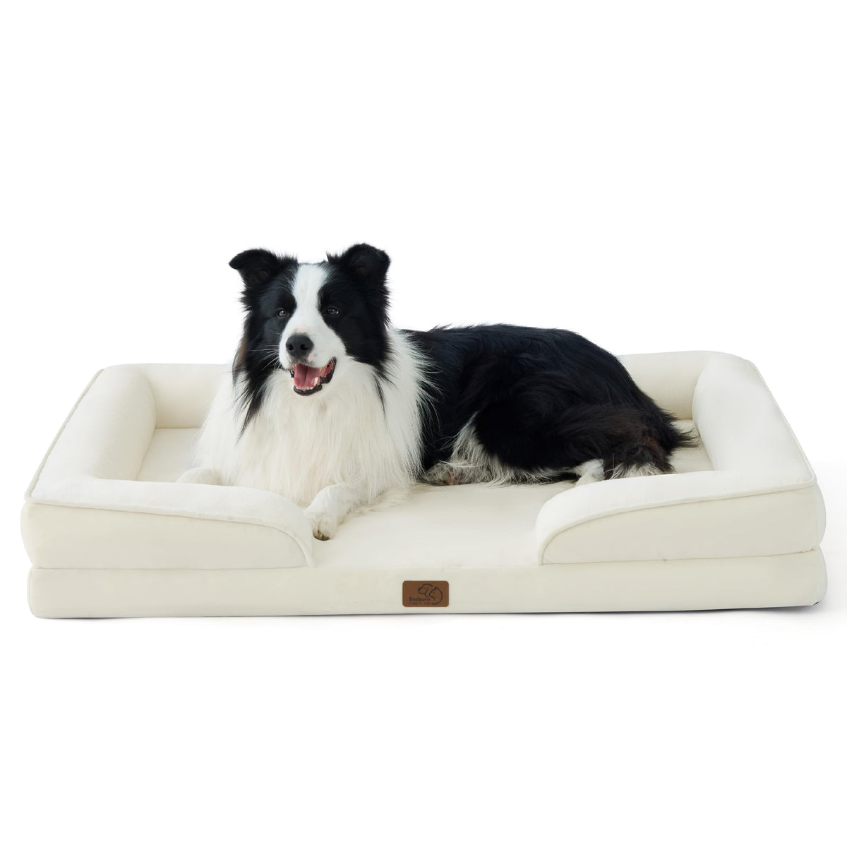 Bedsure orthopedic dog bed large ivory front view with supportive foam for restful sleep.