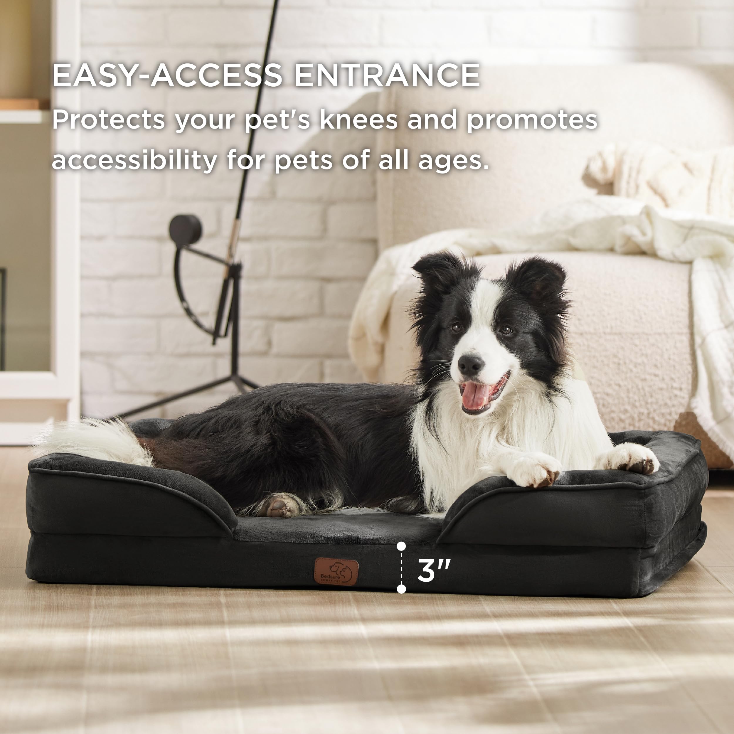 Bedsure orthopedic dog bed large non-skid bottom minimizes slips.