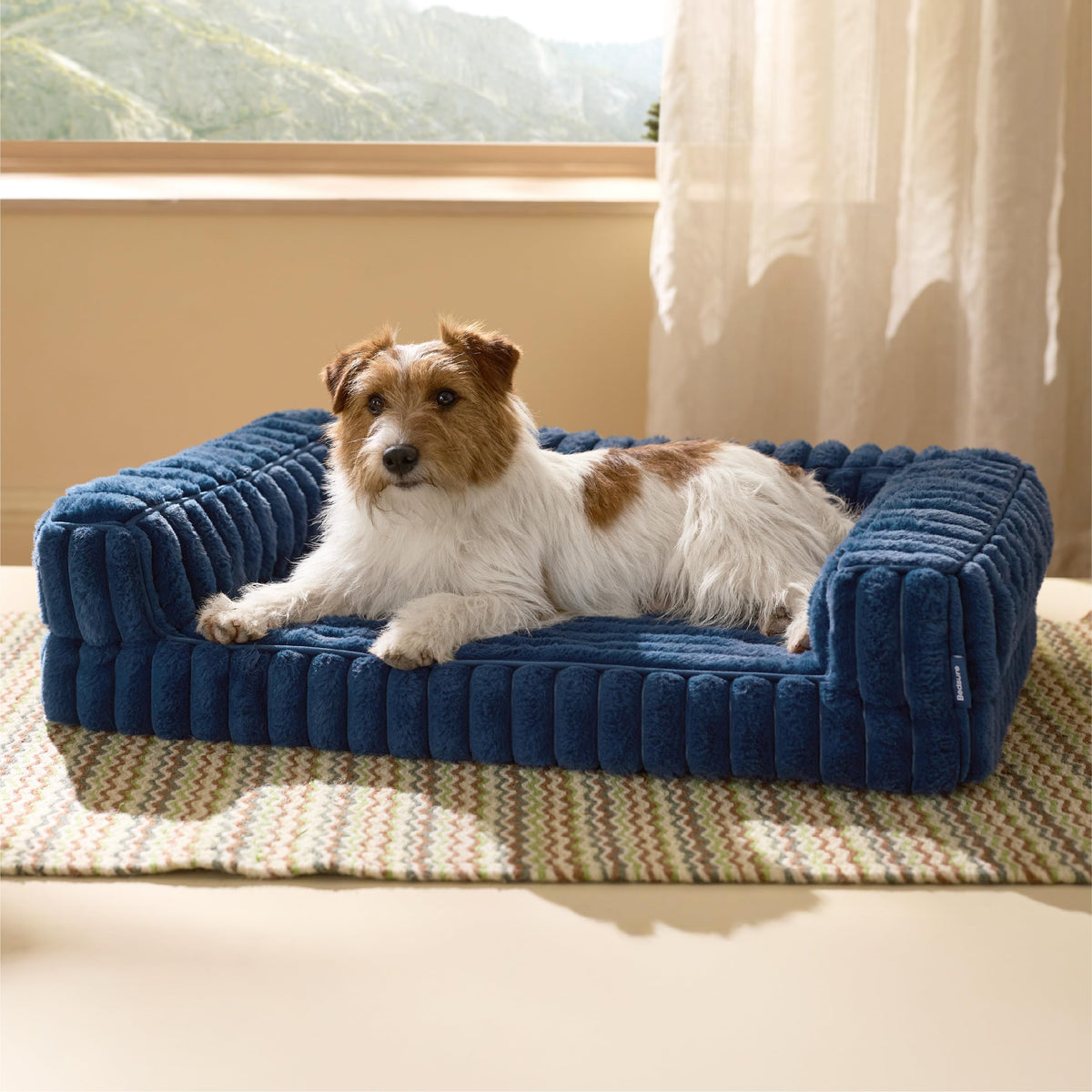 Bedsure orthopedic dog bed medium memory foam blue with egg-crate design for joint support