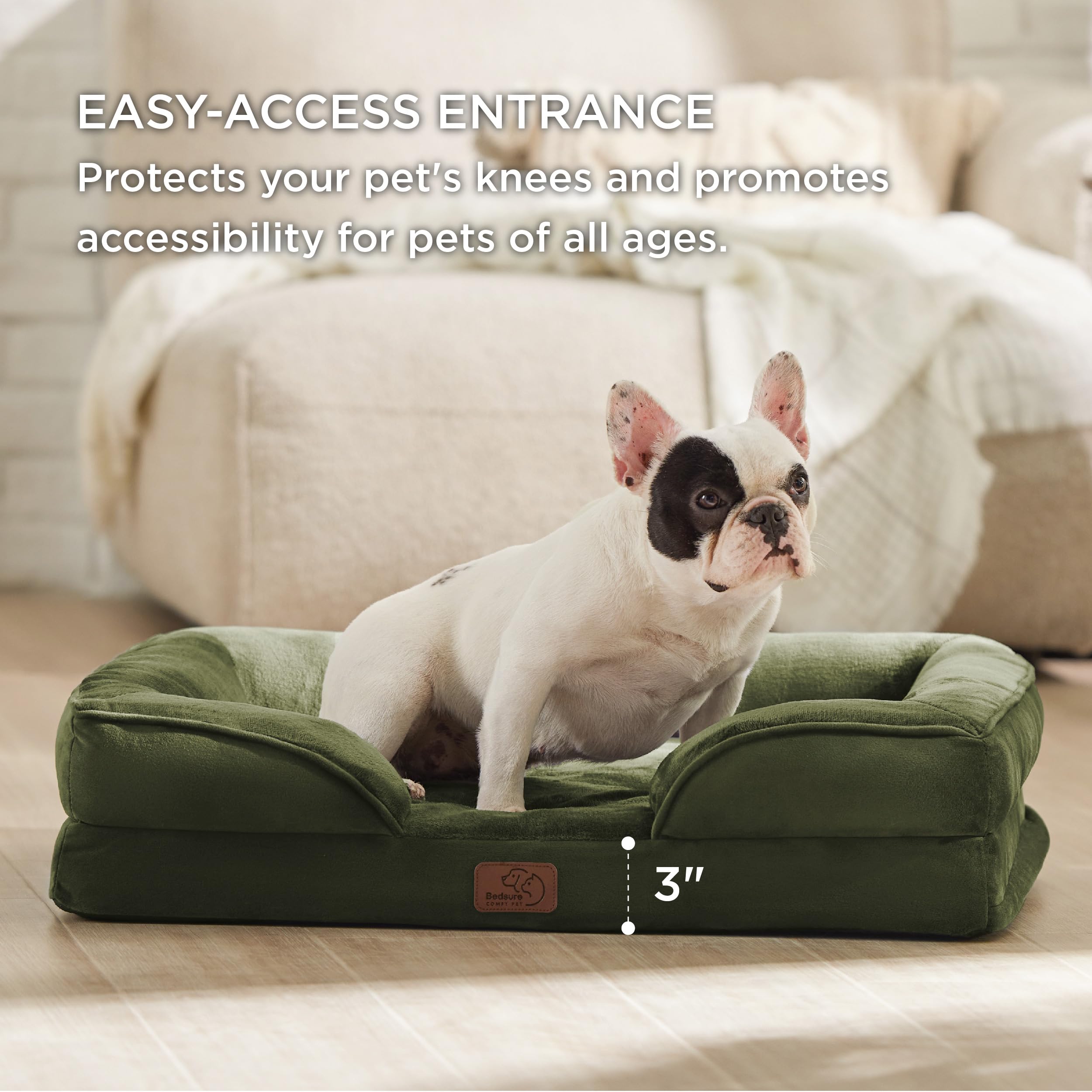 Bedsure orthopedic dog bed moss-green 28-front view blends with home decor