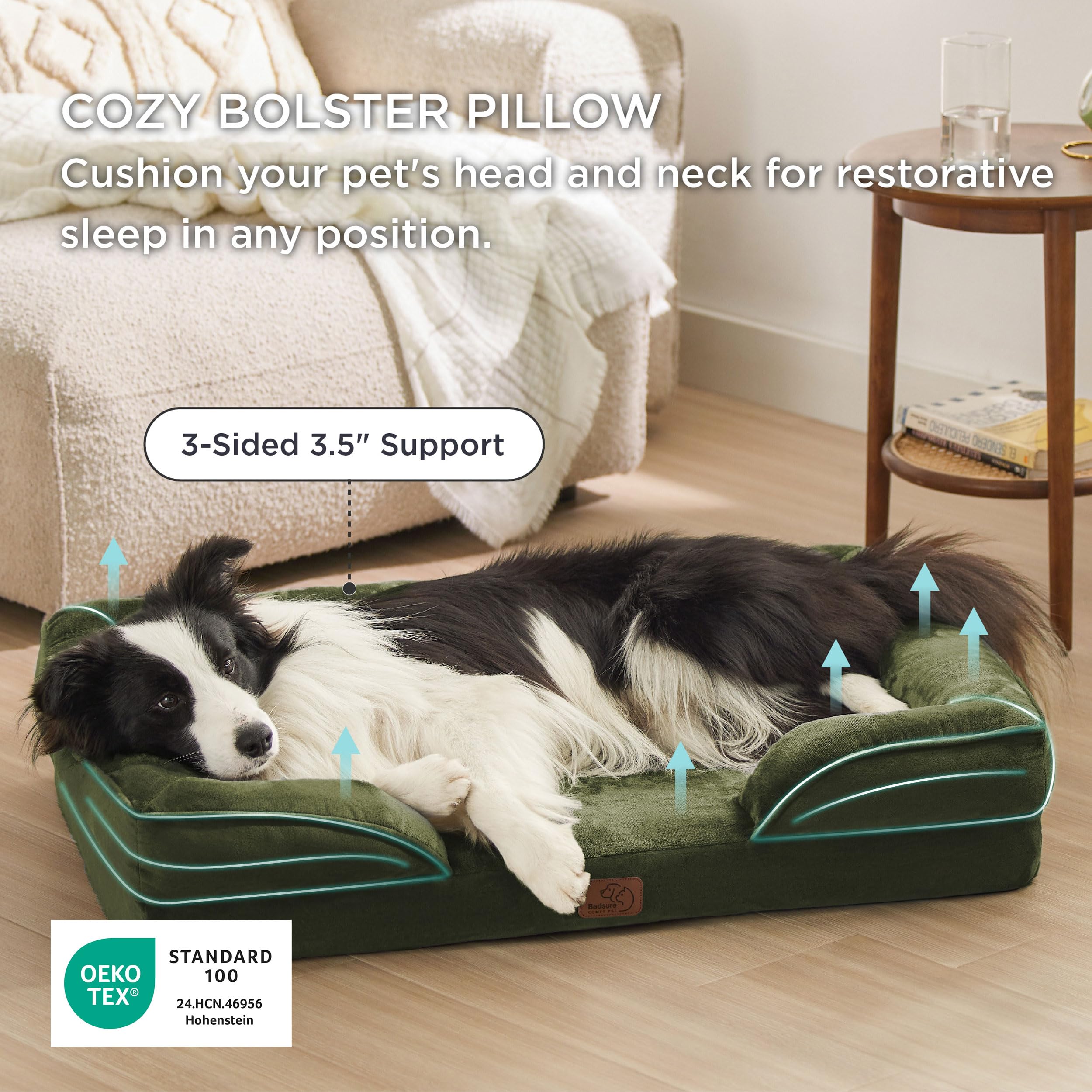 Bedsure orthopedic dog bed moss green removable cover ready for machine washing