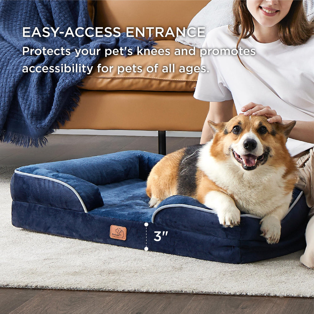 Bedsure orthopedic dog bed removable cover shown being zipped for easy cleaning
