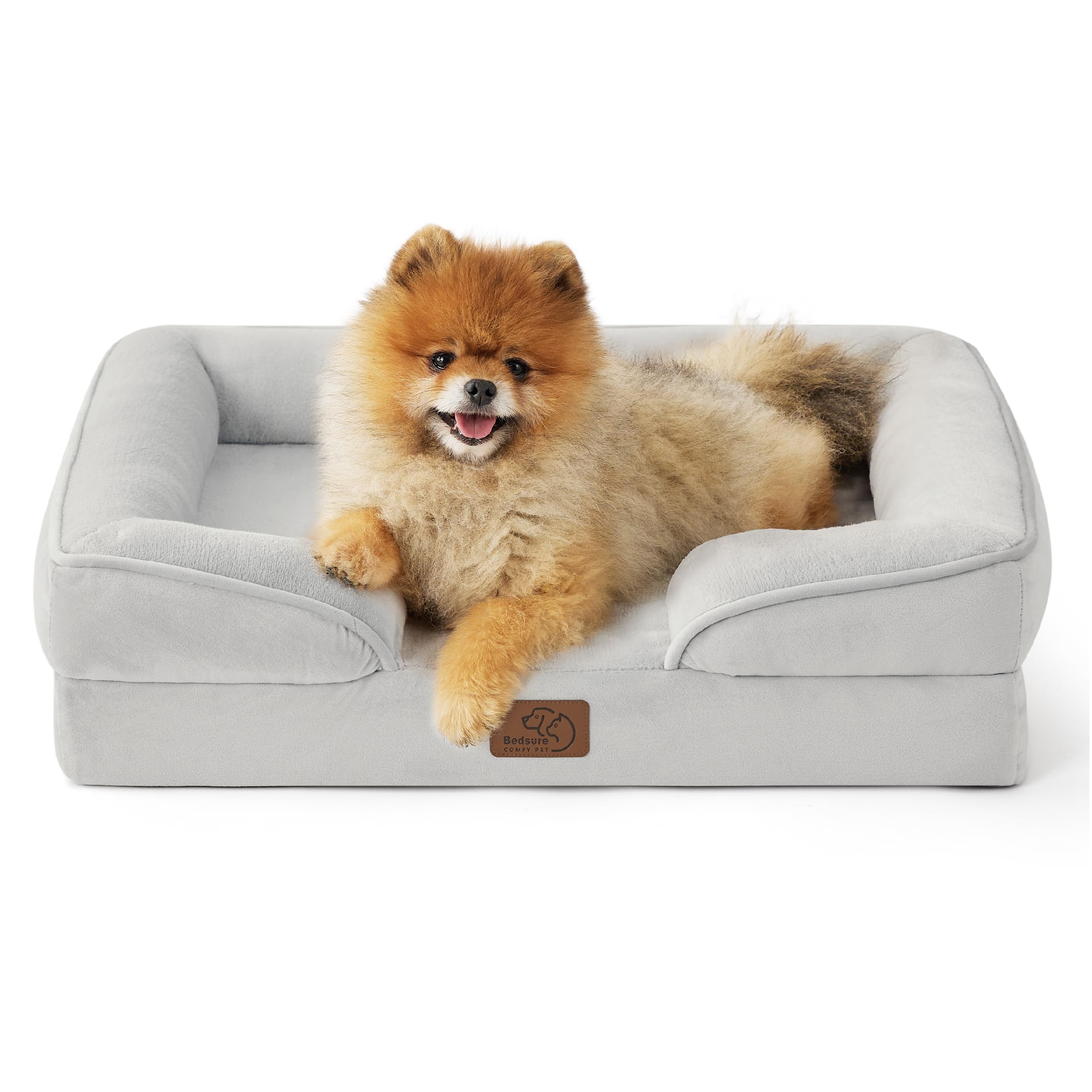Bedsure orthopedic dog bed small 24 light grey foam closeup for joint support and comfort.