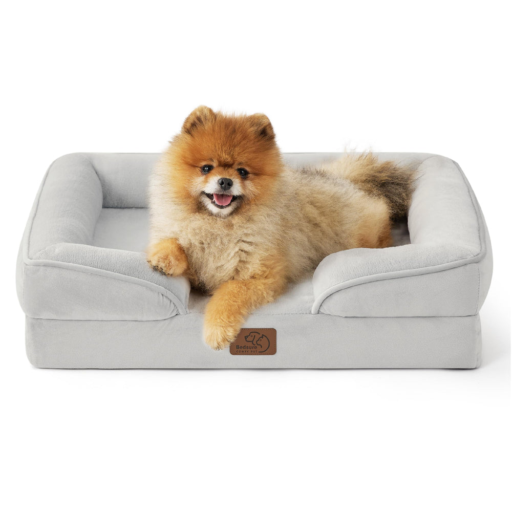 Bedsure orthopedic dog bed small 24 light grey foam closeup for joint support and comfort.